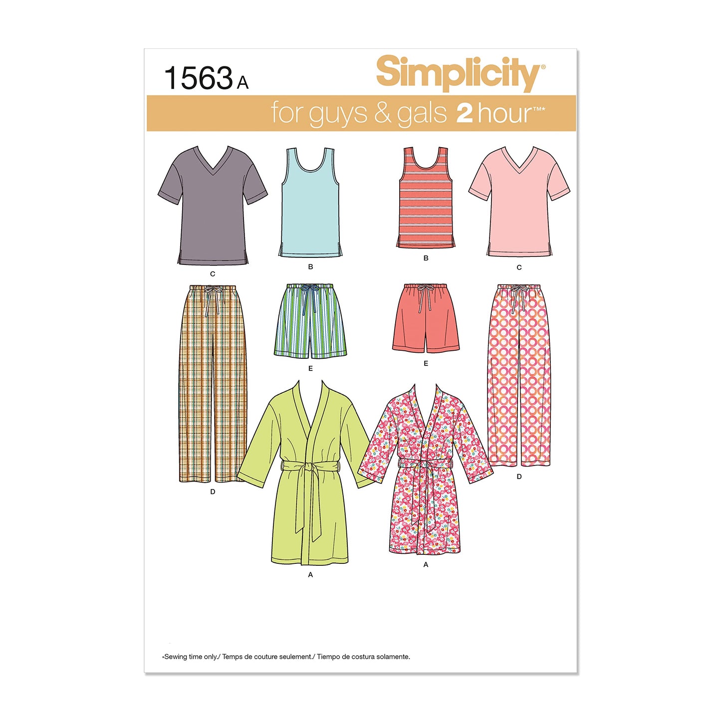 Simplicity Sewing Pattern 1563: Misses' Men's and Teens' Sleepwear, Size A, Paper, White, A (XS-S-M-L-XL)