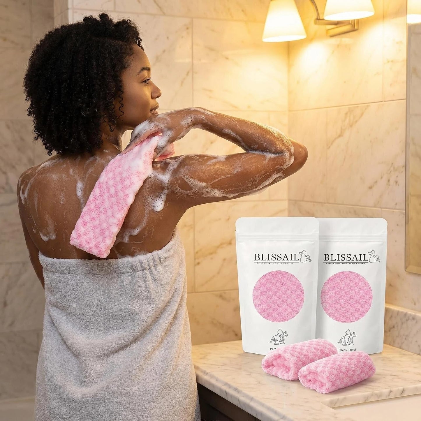 molicorl Exfoliating Shower Towel, Extra Long Japanese 39 Inch Microfiber Back Scrubber Body Washcloth, Quick-Drying Woven Mesh Deep Cleaning