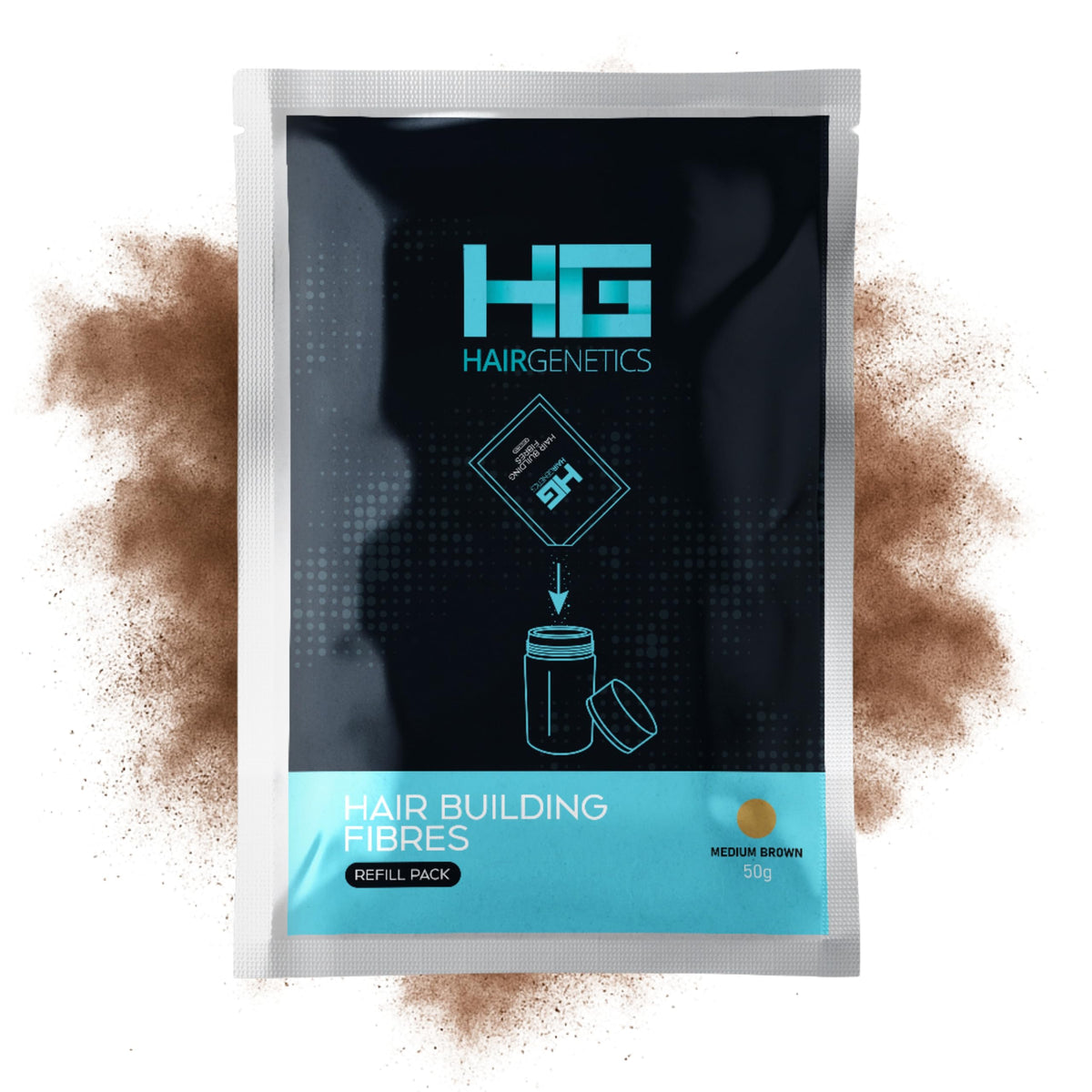 Hair Genetics Hair Fibres Medium Brown Large 50g Refill Pack for Hair Loss Treatment and Thinning Hair