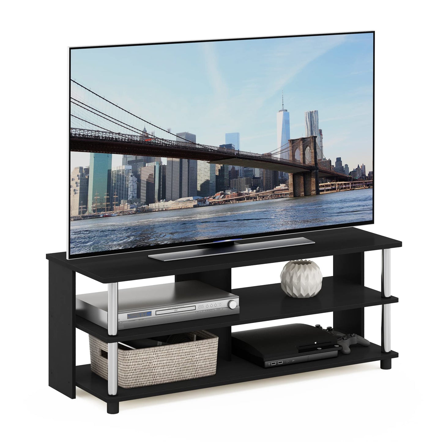 Furinno SULLY TV Stand, 3-Tier Rectangular Entertainment Center with Open Shelf, TV Console for TV up to 48 Inch, Open Frame for Cable Management