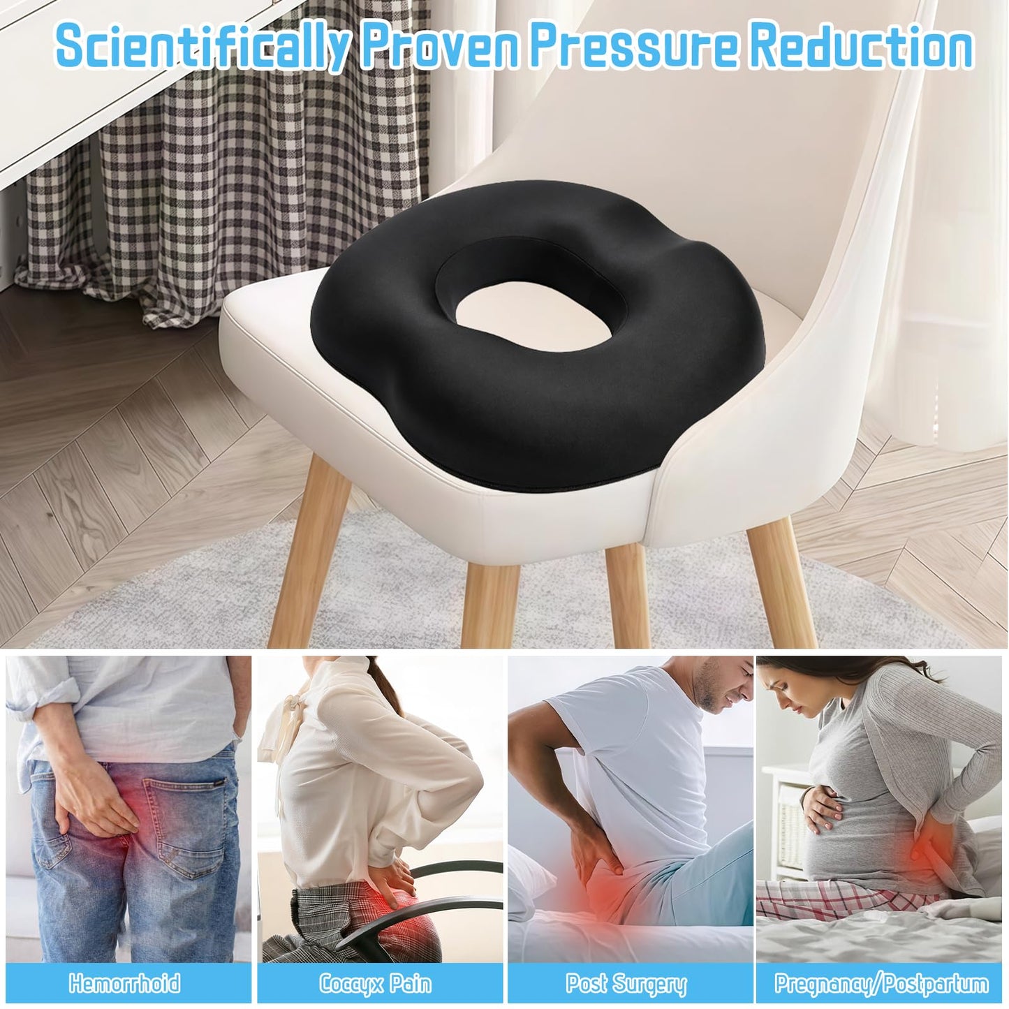 KANGBES Donut Cushion for Hemorrhoids, Orthopaedic Coccyx Seat Cushion for Men & Women, Memory Foam Tailbone Pain Relief Cushion for Office, Sciatica
