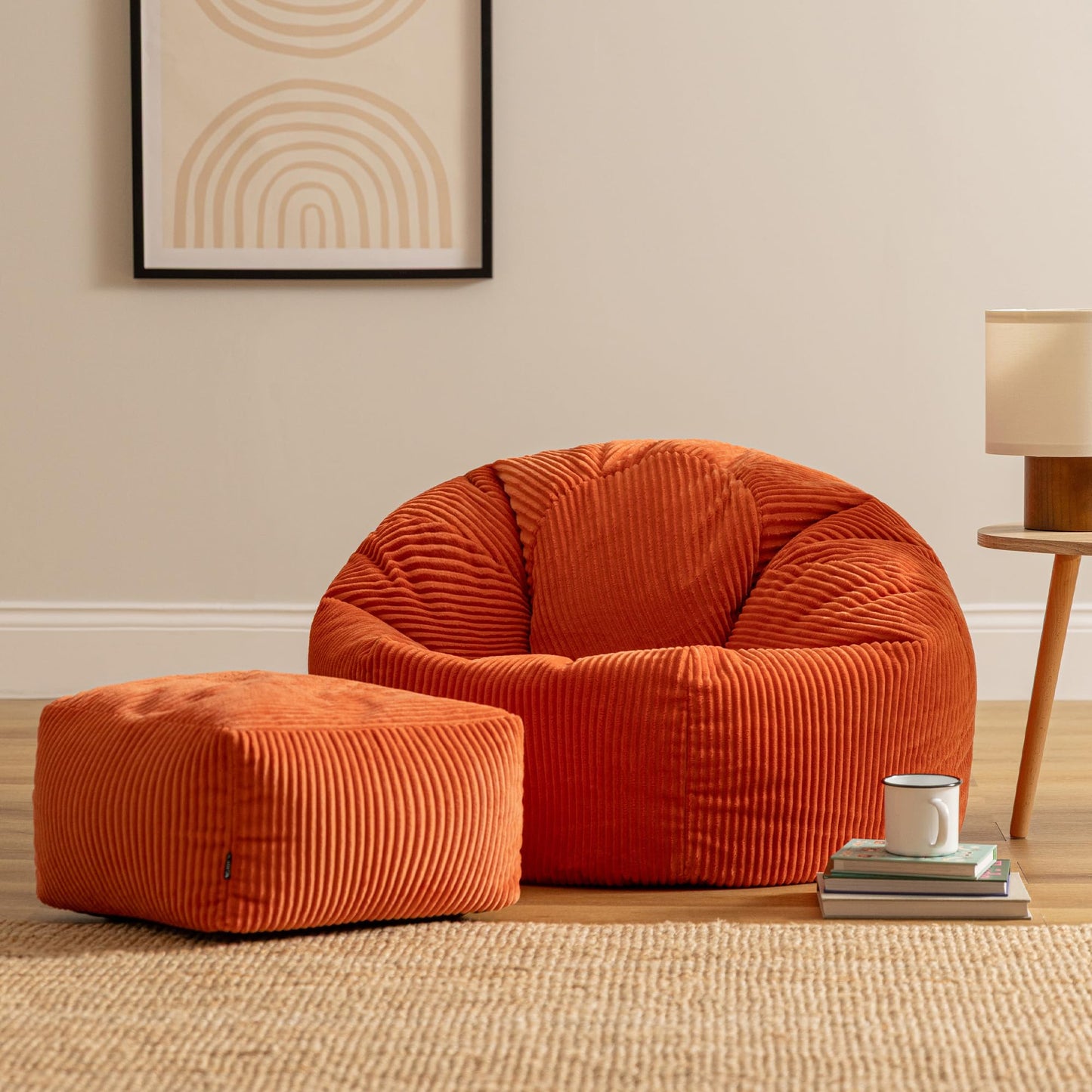 icon Kingston Cord Bean Bag & Footstool with Filling Included, Orange