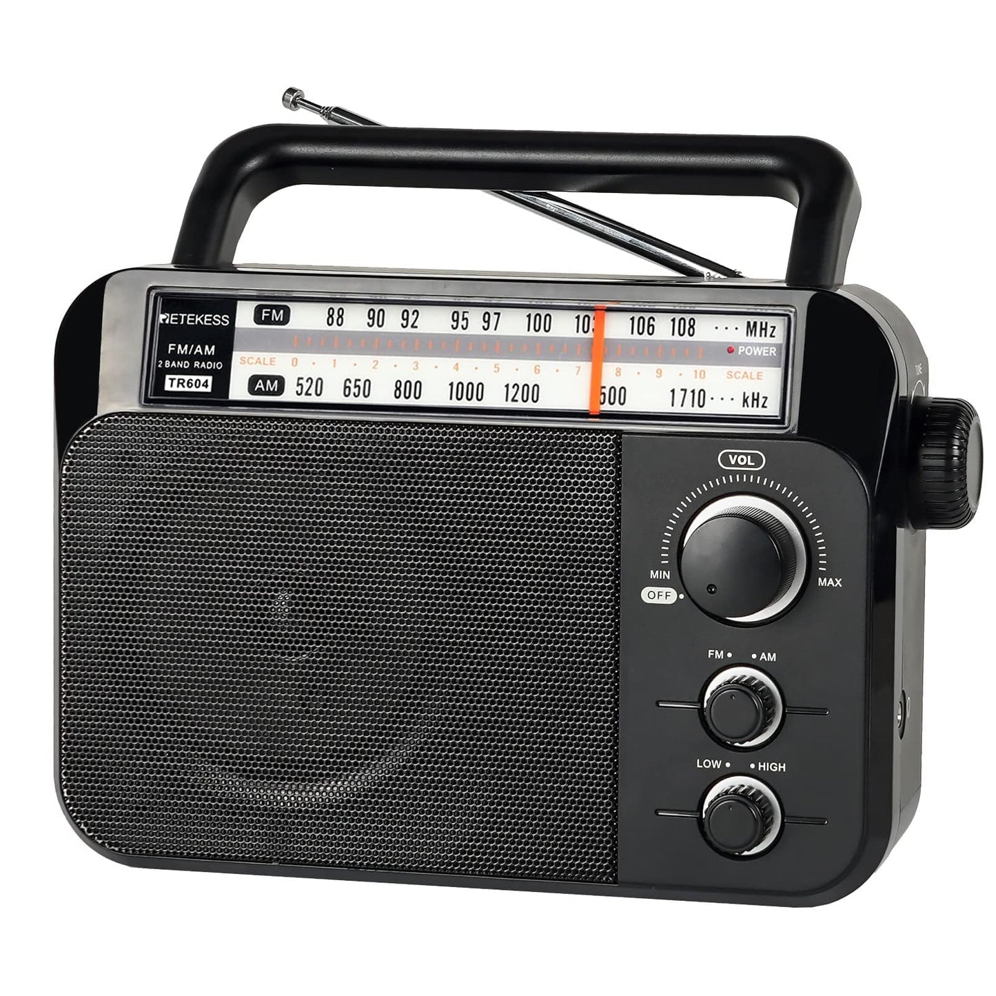Retekess TR604 Portable Radio,Radios Mains and Battery,FM AM Radio,Large Display and Knob,Large Speaker,3.5mm Headphone Jack,Clear Sound,Easy to Use