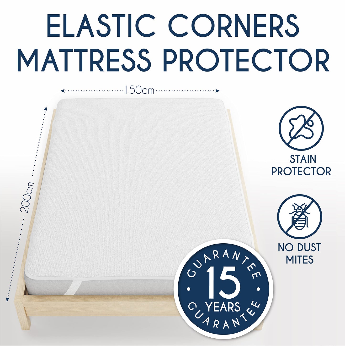Dreamzie Mattress Protector Waterproof with 4 Elastic Corners - Made in EU - OEKO-TEX® Certified - For Mattress Double Bed 150 x 200 cm