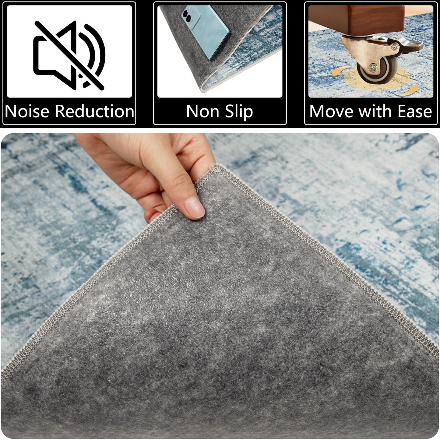 Famibay Office Chair Mat for Hardwood Floor 90x120cm Computer Desk Chair Mat Floor Protector Mat Blue for Hard Wooden Tile Floors Anti Skidding