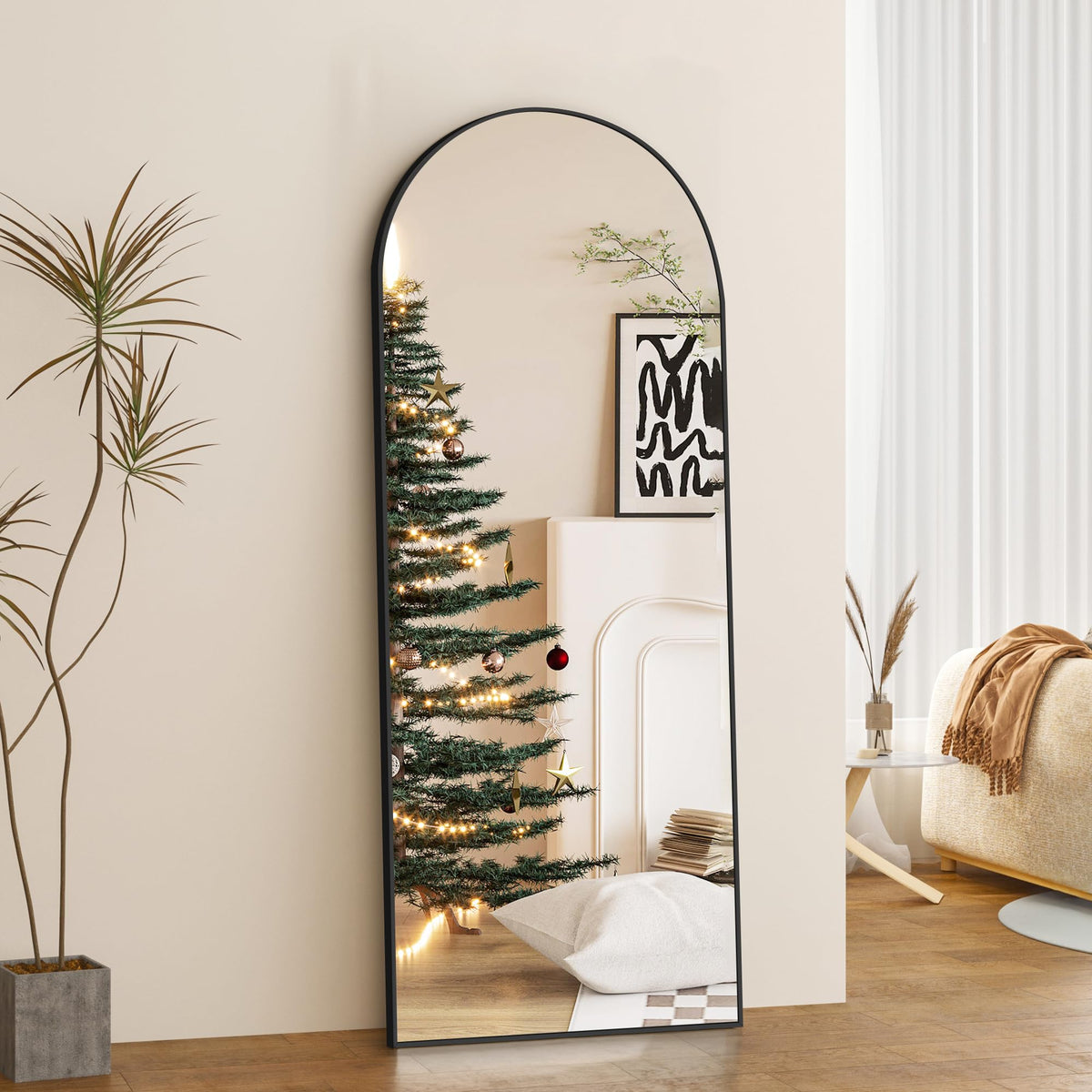 COFENY Arch Full Length Mirror, 165 x 60 cm Black Full Body Mirror with Aluminum Frame, Large Wall Mirror Standing Leaning or Hanging, Floor Mirror