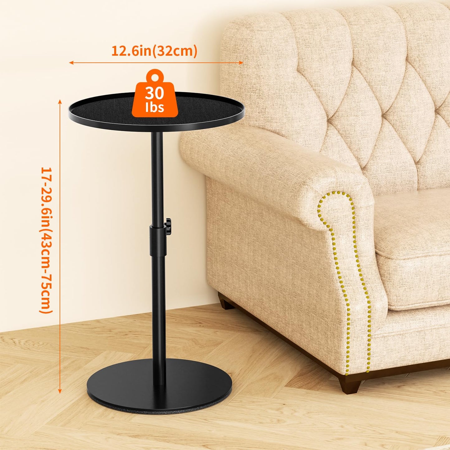 ZDDLOINP Round Side Table, Metal End Table, Height Adjustable Sofa Side Tables, Coffee Tables for Small Spaces Living Room, Bedroom, Balcony, Office