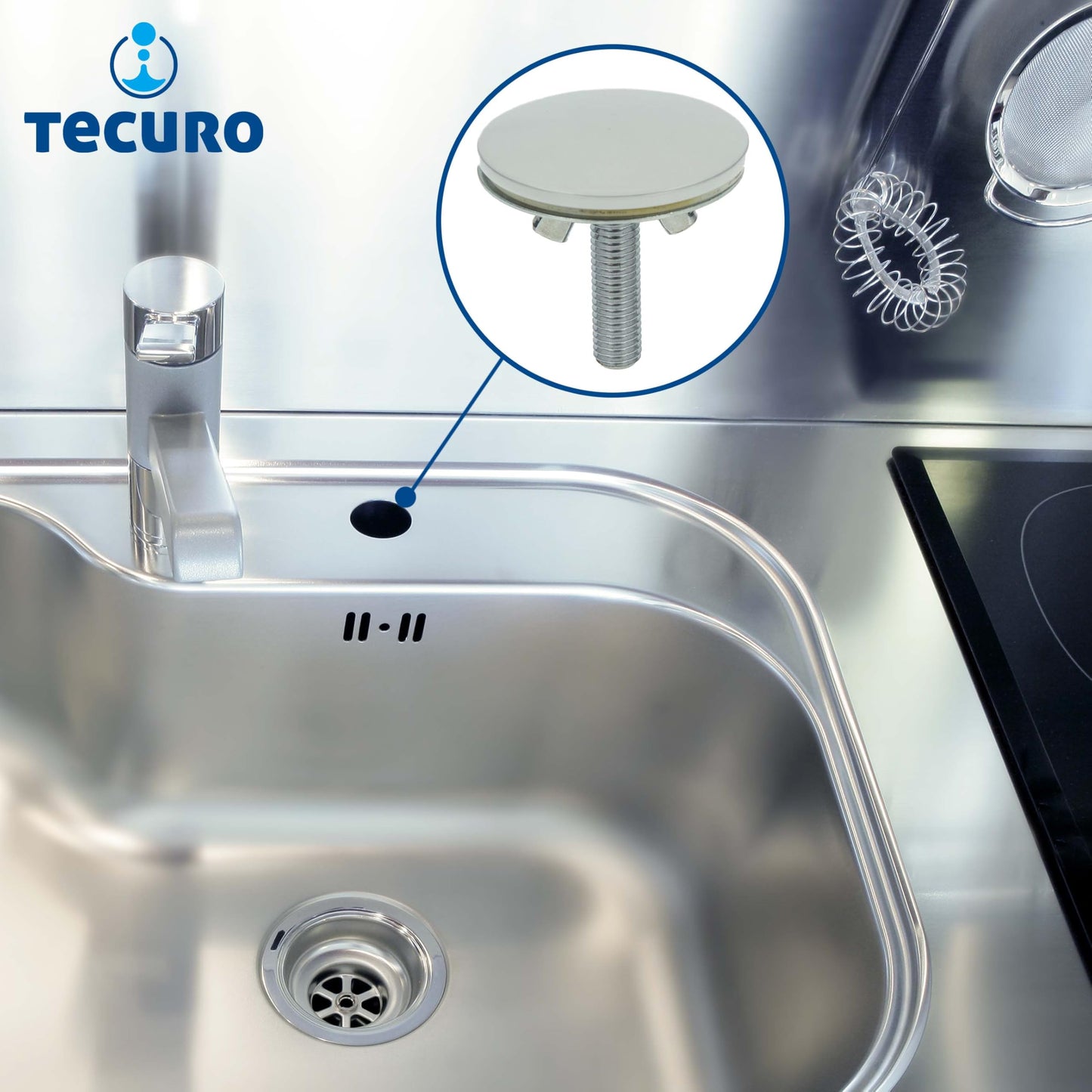 tecuro - Tap hole plug cover rosette (market model), diameter 53 mm, for covering existing tap holes in sinks, brass white RAL 9010