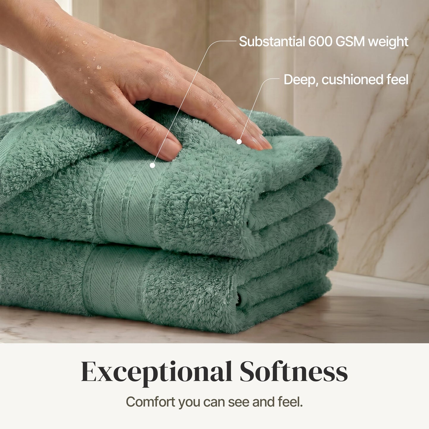 Modern Threads Super Absorbent & Quick Dry-600 GSM-Soft & Plush, Cotton, Eucalyptus, 27 in x 54 in