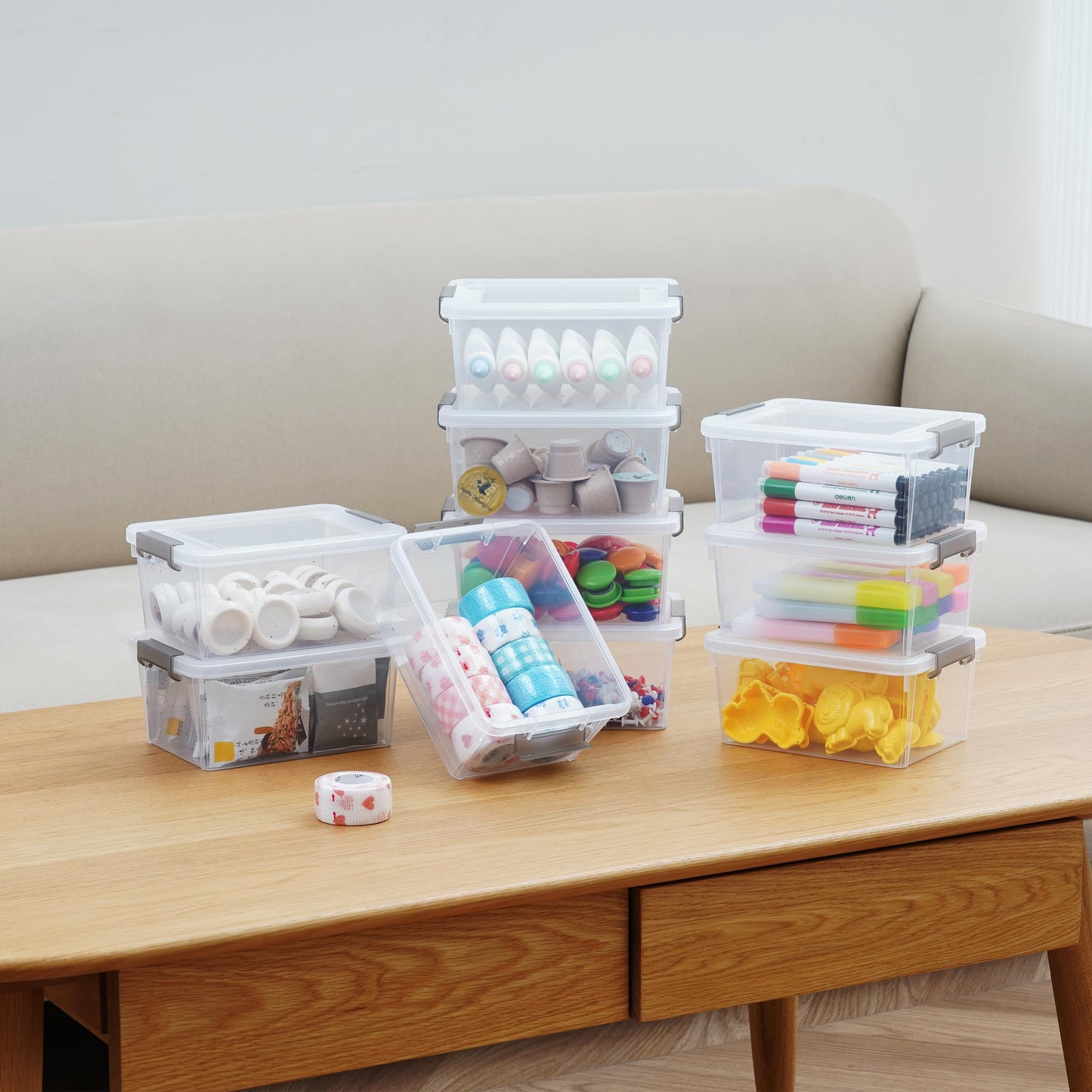 Citylife 6 Pack Plastic Storage Box Small Stackable Storage Box with Clear Storage Boxes with Handles for Kitchen Closet,17.7x13x8.2cm