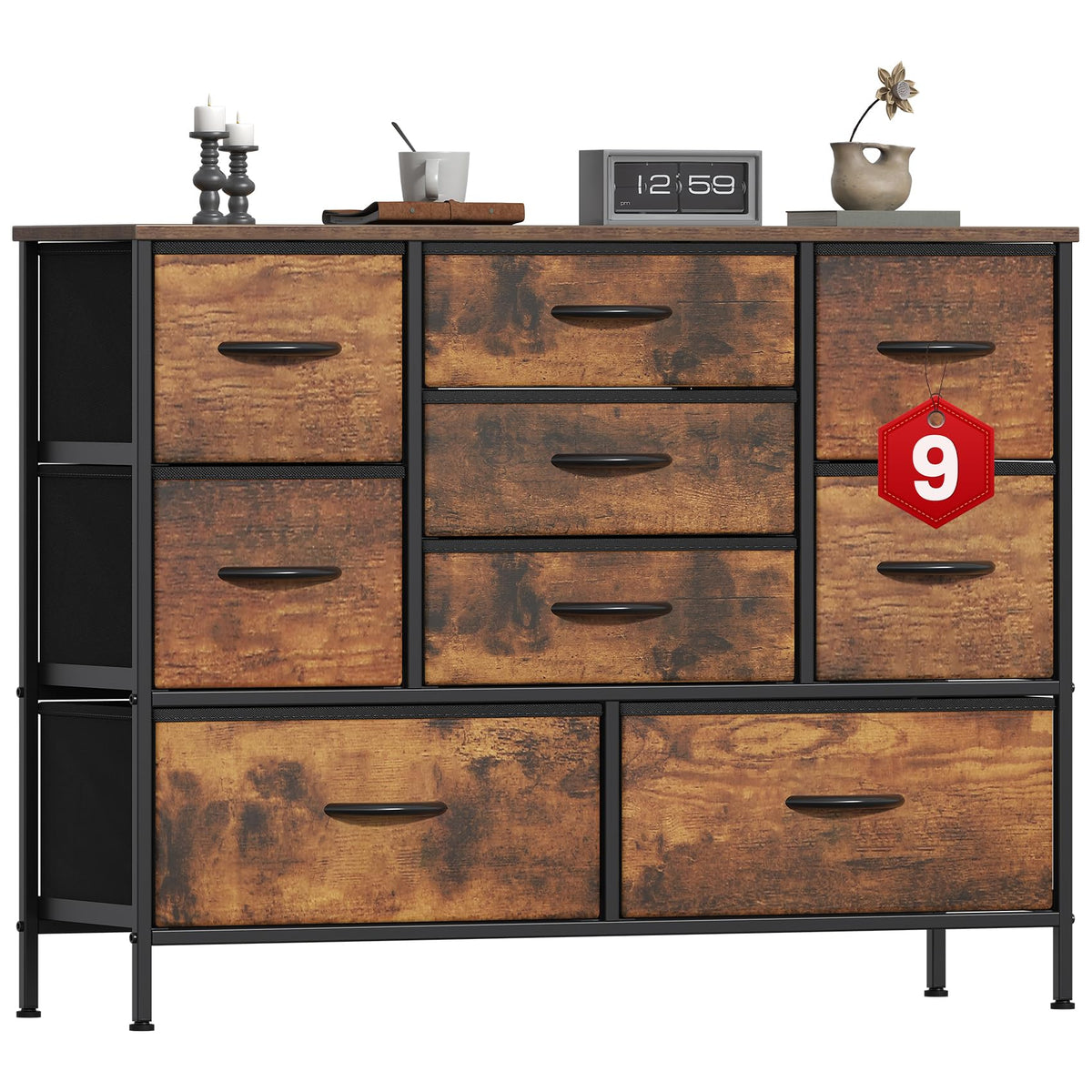 GoaHi Chest of Drawers, Large Dressers with Metal Frame and MDF Wooden Top Board, Adjustable Feet, Anti-Tip Safety