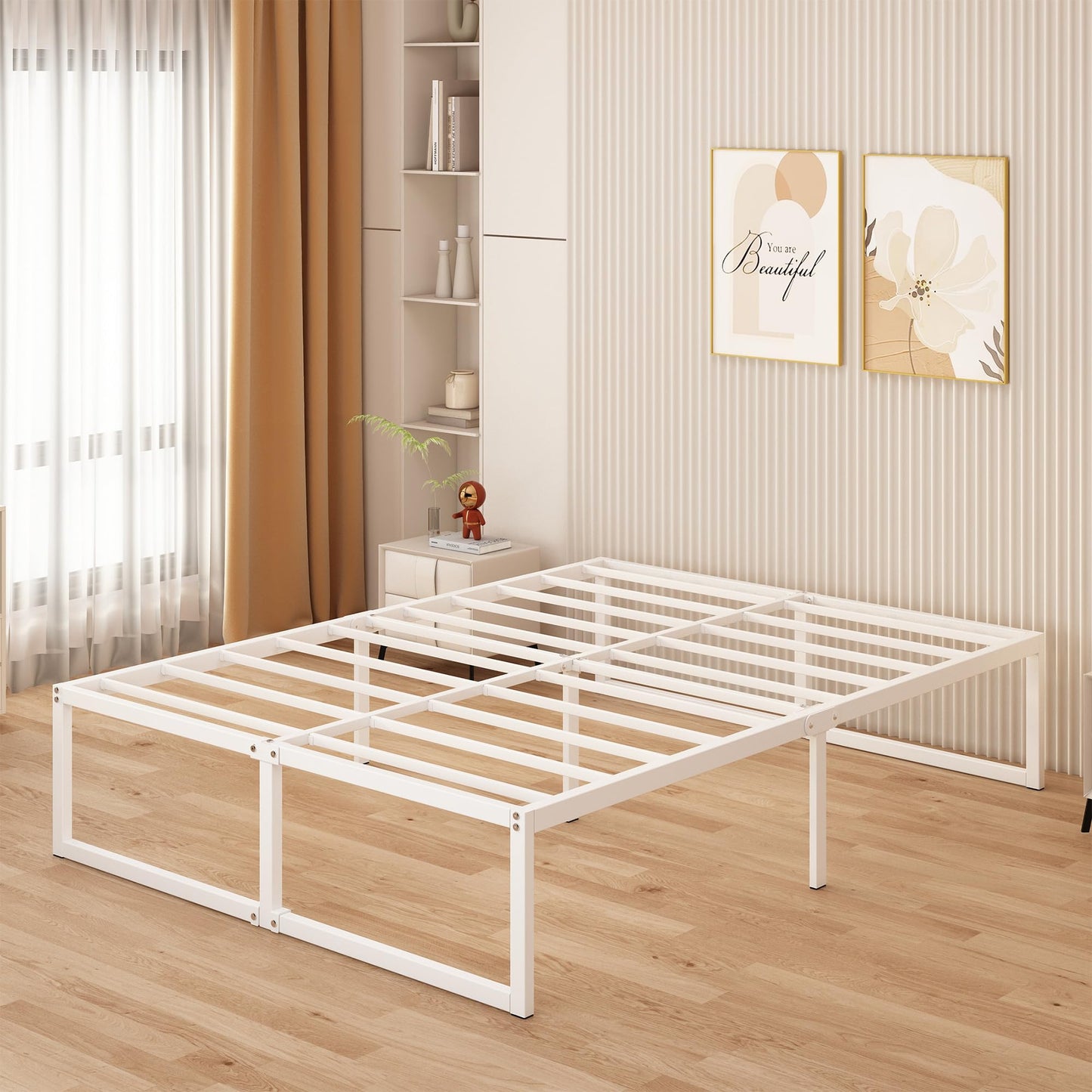 Yicensen Double Bed Frame 135x190 cm - 46 cm Height with Large Storage Under the Bed, Metal Bed Frame Double with Steel Slat Support, Easy Assembly,