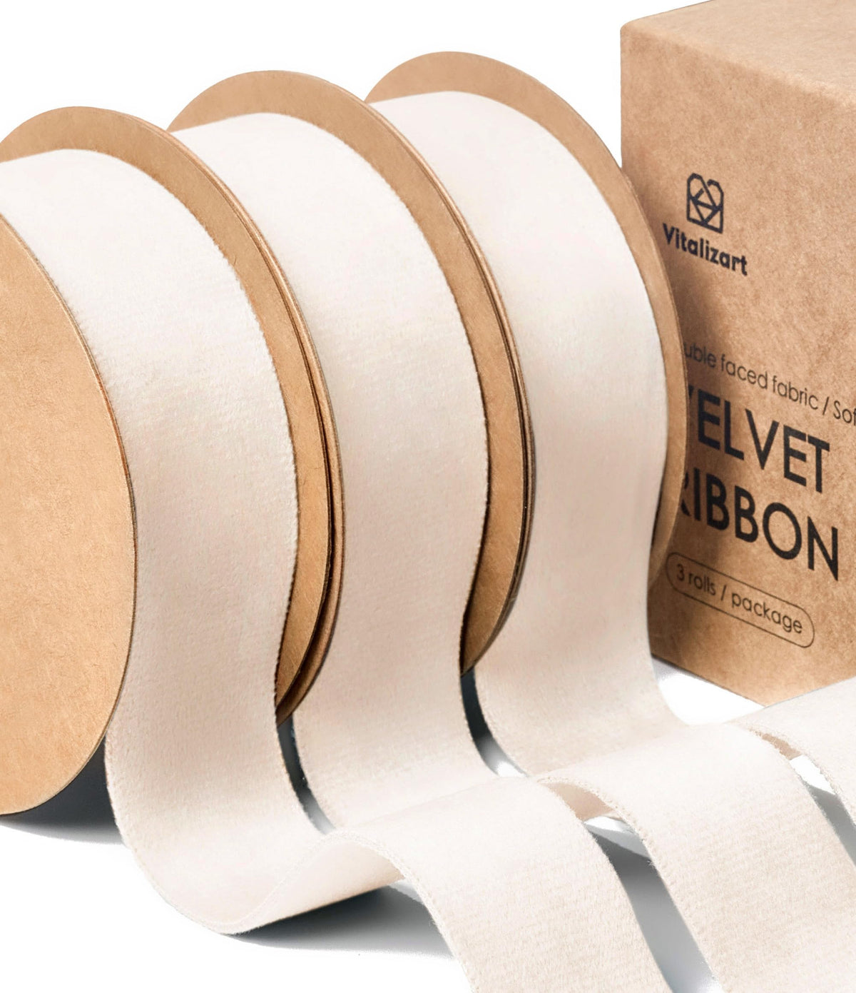 Vitalizart Cream Velvet Ribbon Set 1 Inch x 15 Yards, Double Faced White Velvet Ribbon for Gift Wrapping, Christmas Ornaments, Wreath Decoration, Bows