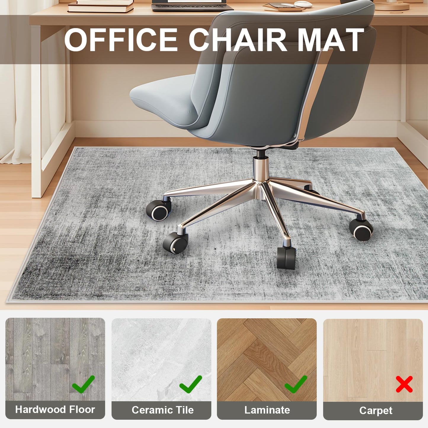 Office Chair Mat 90 x 120 cm, Floor Protector for Office Chair, Anti-Slip