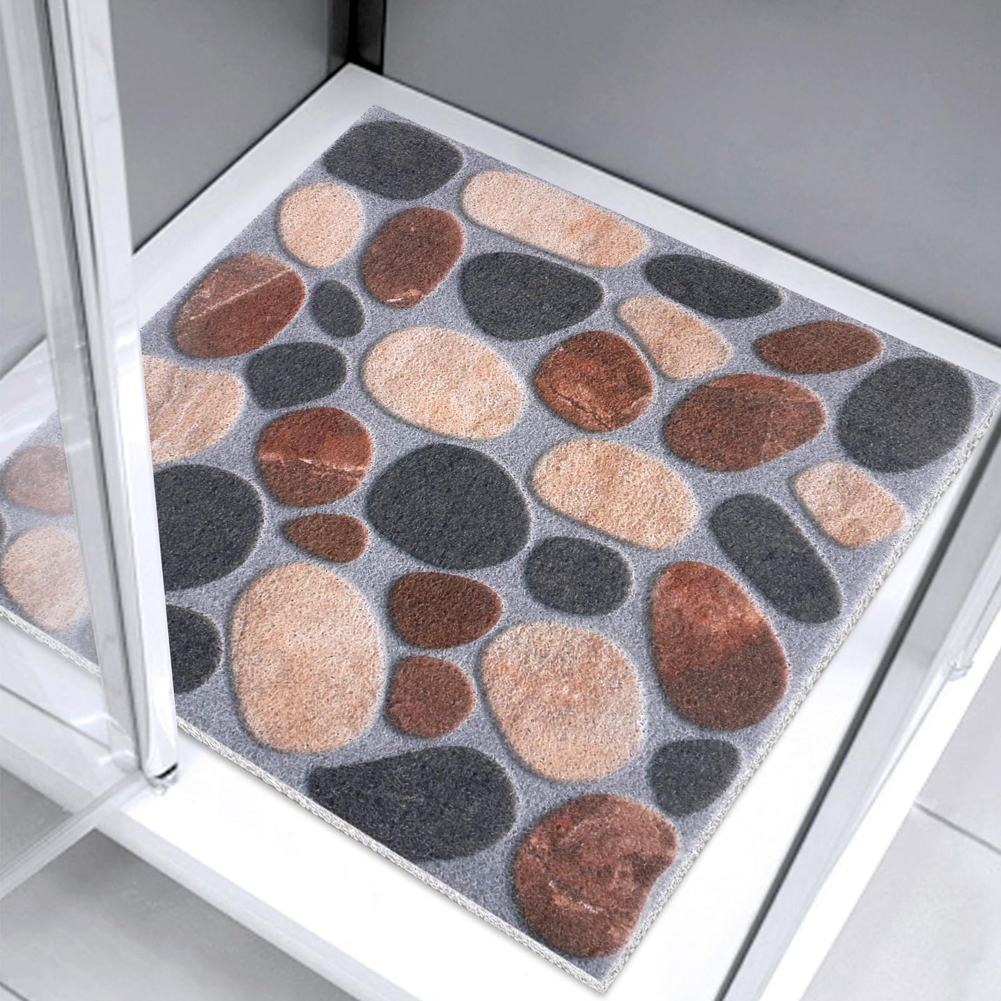 Square Shower Mat Non Slip: 80x80cm Large Bath Mat Non Slip Anti Mould for Inside Shower - Soft Textured with Drain Holes - Brown Loofah Massage Mat