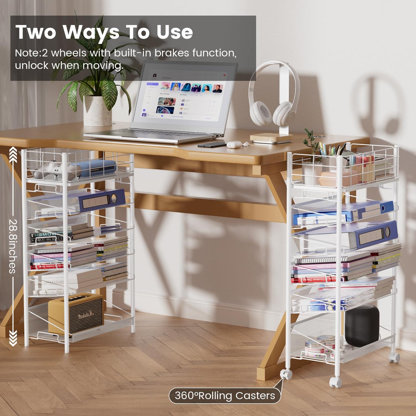 6 Tier Metal Mesh File Trolley with Lockable Wheels, Slim Rolling File Cart Desk Side Organiser
