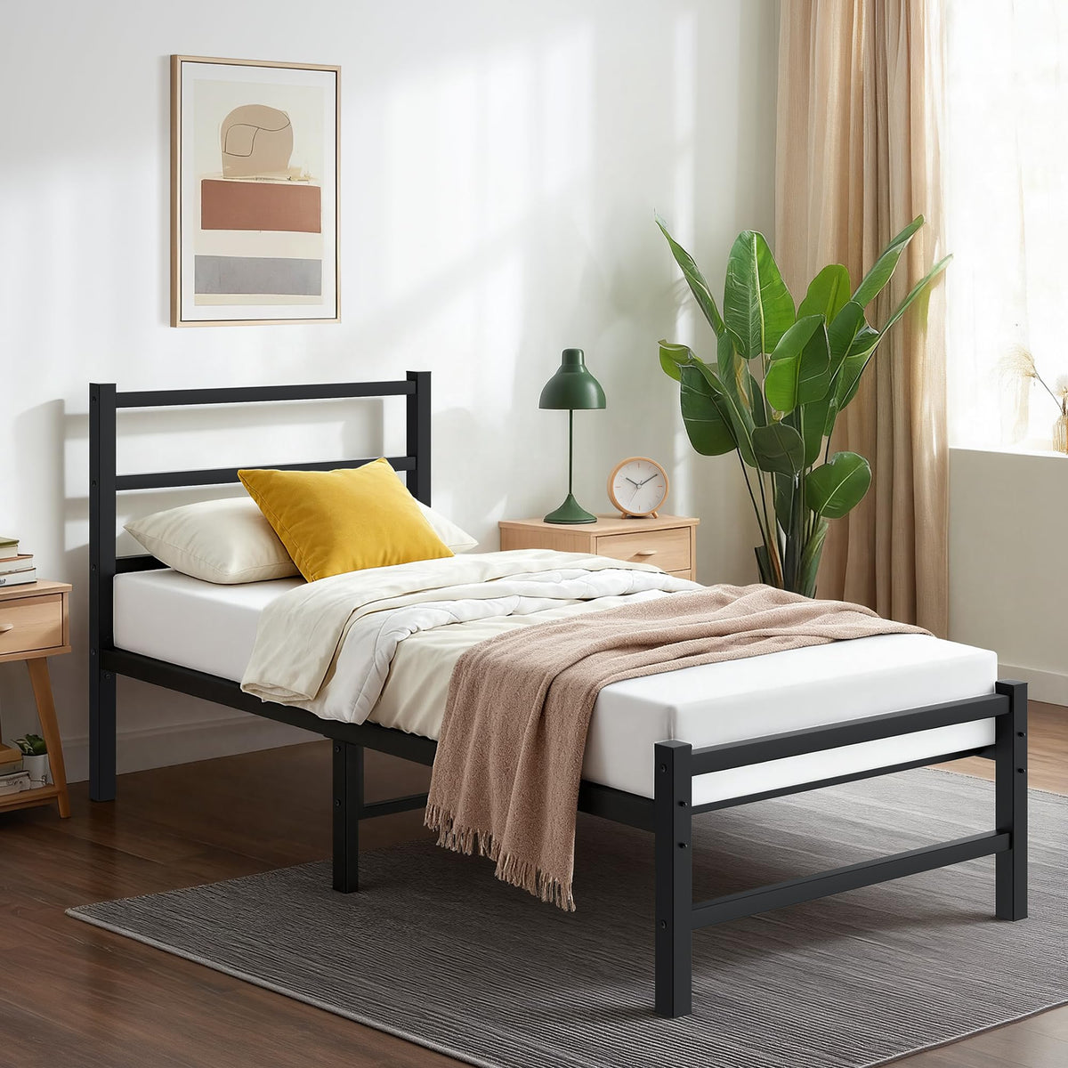 Frost IX Single Bed Frame, 3ft All Metal Slats Support Platform Bed Frame with Under-Bed Storage Space, Easy Assembly, Noise Free, No Box Spring