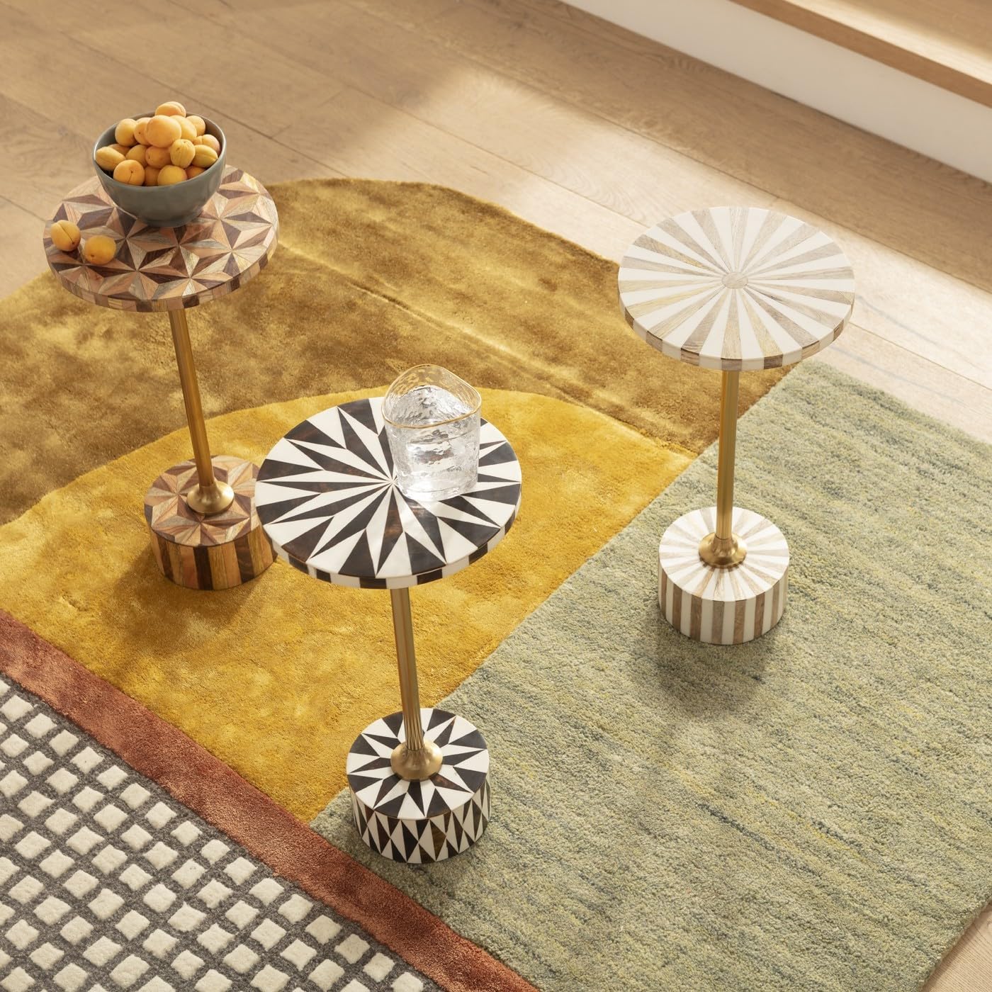 Kare Design Side Table Domero Geo, Brown, 25cm Diameter, Round Wood