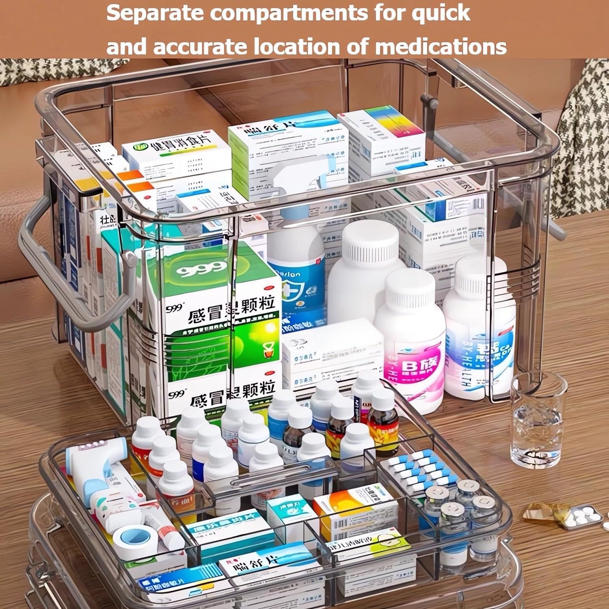 AouiSton Medicine Storage Box, 2 Layer First Aid Box Case Plastic Medicine Box Large Capacity Medical Box Storage Box Household Medicine Cabinet