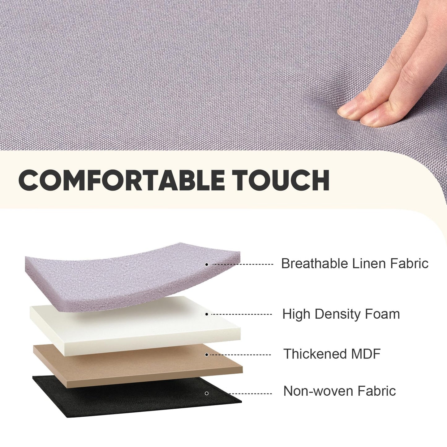 PINPLUS Folding Storage Box Ottoman, Linen Small Footstool, Light Purple