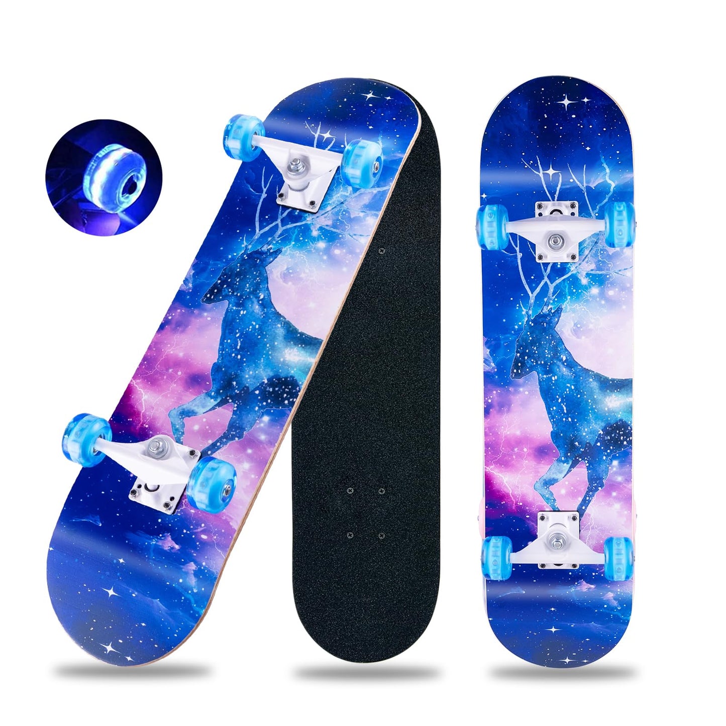 CLYCTIP Skateboards,31 x 8 inch Complete Skateboard for Beginners,8 Layer Maple Concave Cruiser Trick Skateboard for Teens and Adults (Blue-L)
