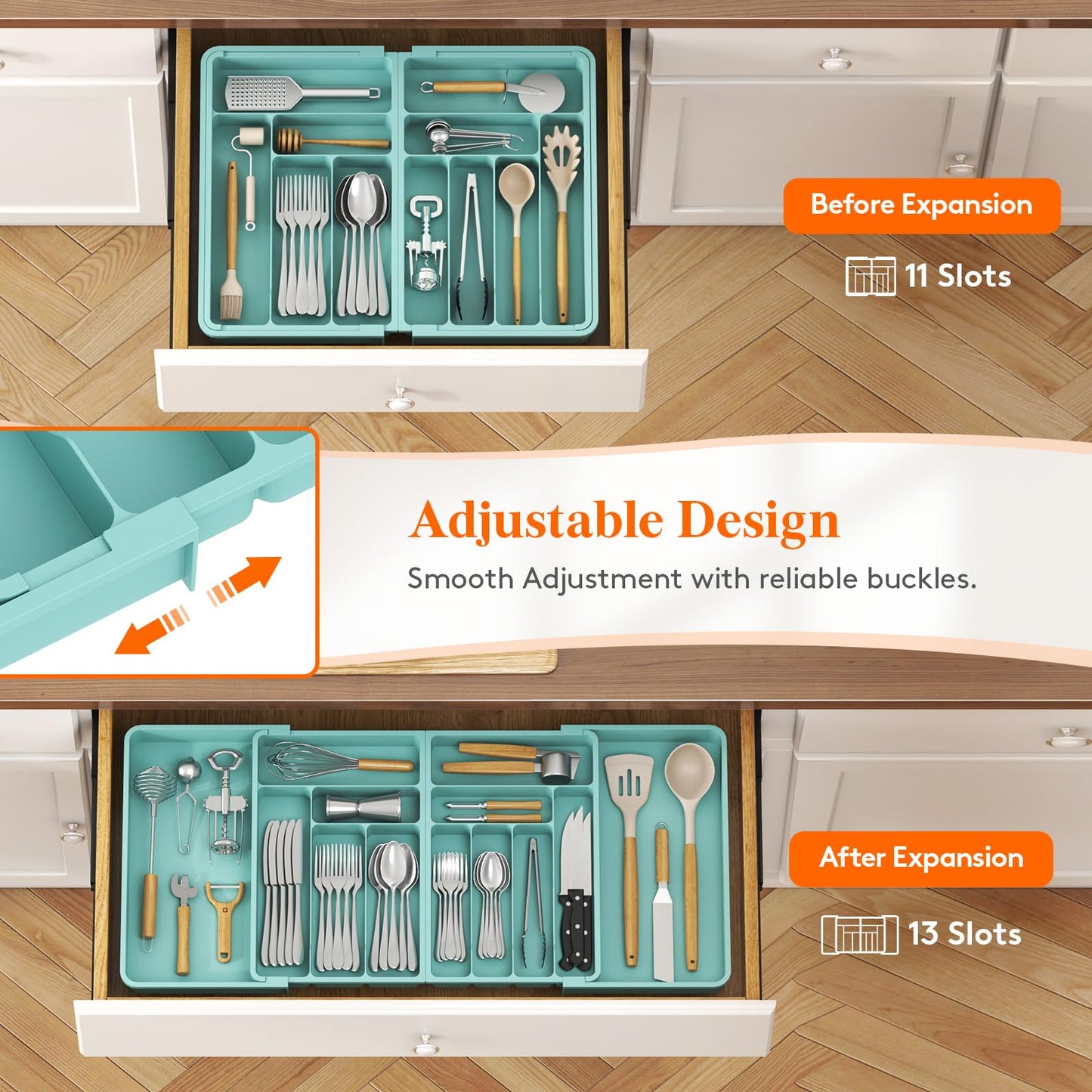 Lifewit Extra Large Cutlery Drawer Organiser, Expandable to 36 Inches Utensil Tray for Kitchen, Adjustable Silverware and Flatware Holder, Compact