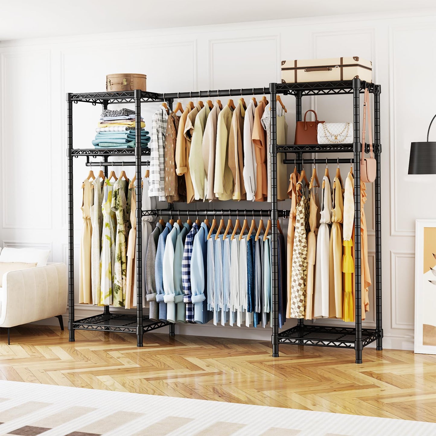 Ulif E7 Heavy Duty Clothing Rail, Extendable Rails, Clothes Rail, Black