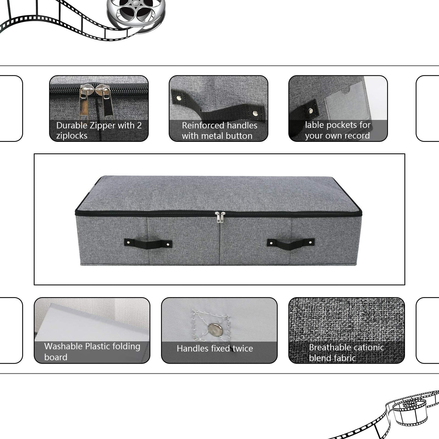 Omygarden Foldable Under Bed Storage Box with Plastic Support Liner, 6 Handles, Zipper Lid