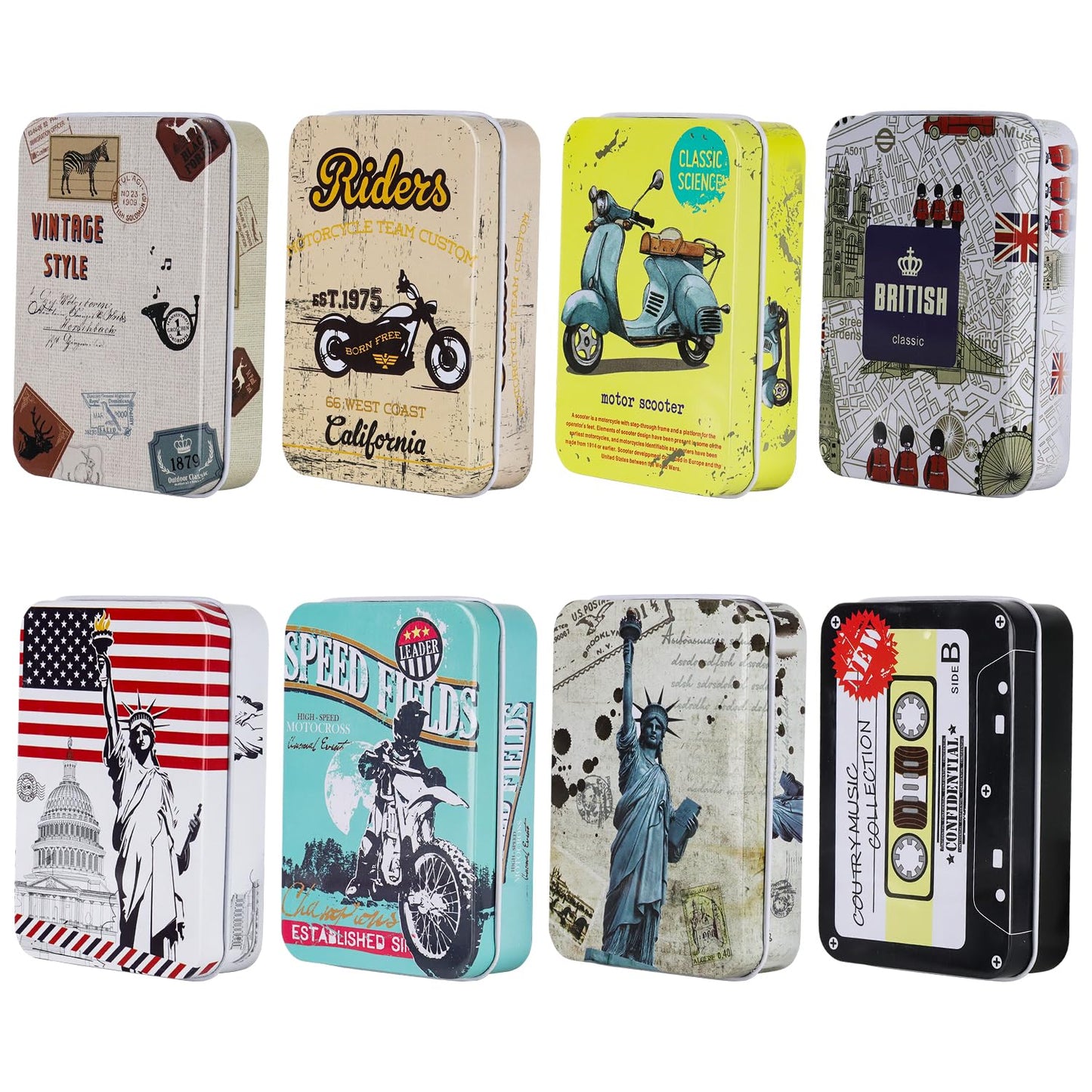 Pramape Pack of 8 Metal Tins with Lids, 90 x 65 x 25 mm, Small Metal Tin Boxes with Lids for Small Items and Craft Projects
