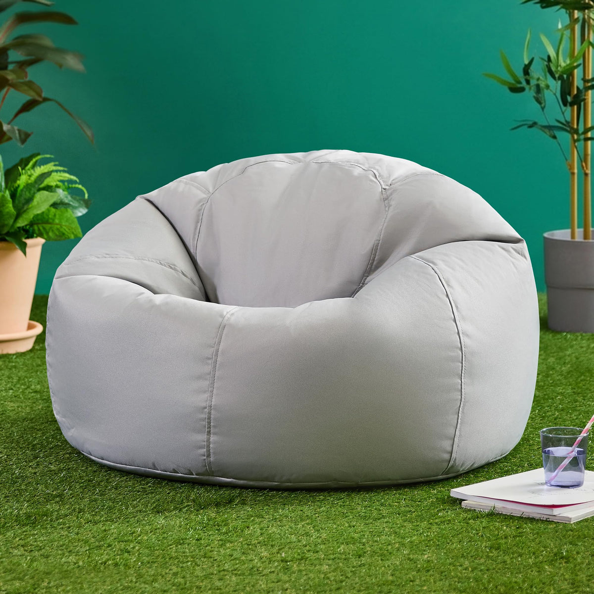 Bean Bag Bazaar Kingston Outdoor Bean Bag & Footstool with Filling, Grey