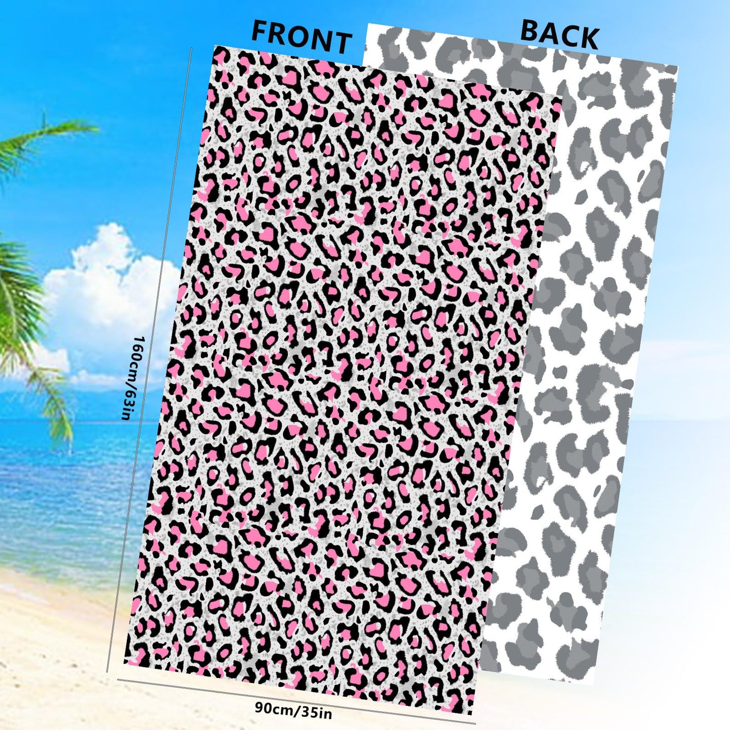 Large Quick Dry Microfibre Beach Bath Towel for Adult,Double Sides Pink Spots Leopard Sand Free Beach Towel with Bag,Lightweight Gym Yoga Sports