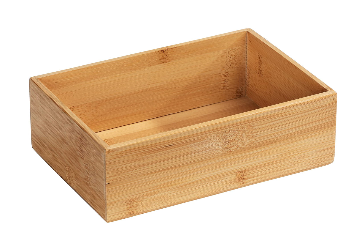 WENKO Terra Bamboo Organiser Box with 3 Compartments - Storage Box, Bathroom Basket, Bamboo, brown, Bambus 4 Fächer