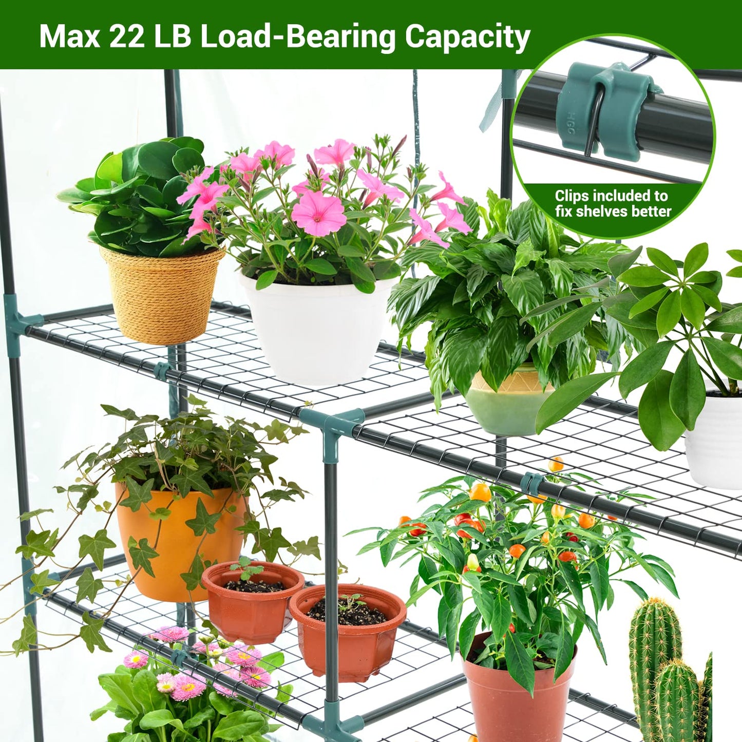 Ohuhu Plastic Greenhouse with Improved Transparent PVC Cover, Portable Walk in Plant Green House, 3 Tiers 12 Shelves Stands Small Greenhouses Backyard