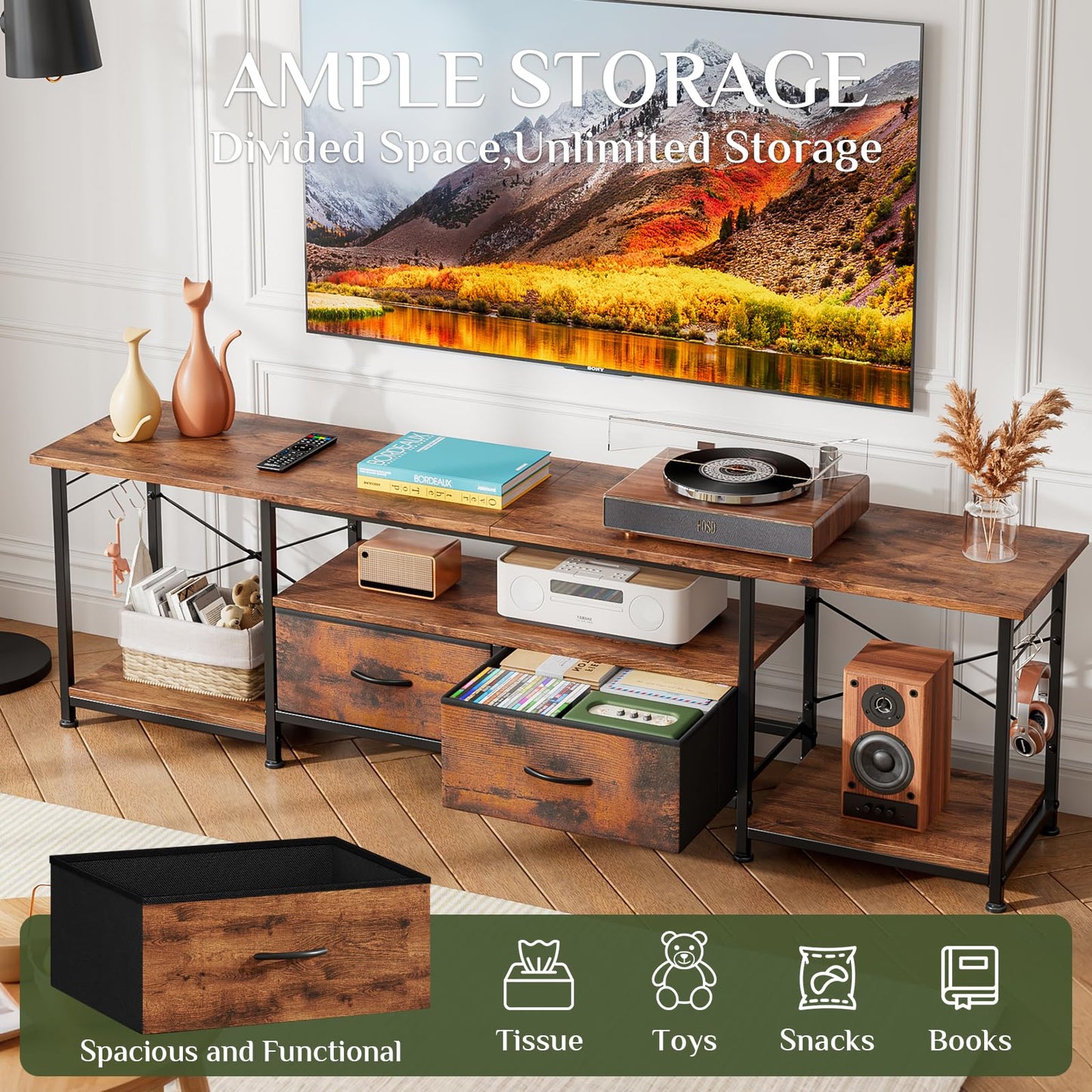 KZOBYD TV Stand Cabinet for TV Up to 70 Inch, 160cm TV Console Table, Brown
