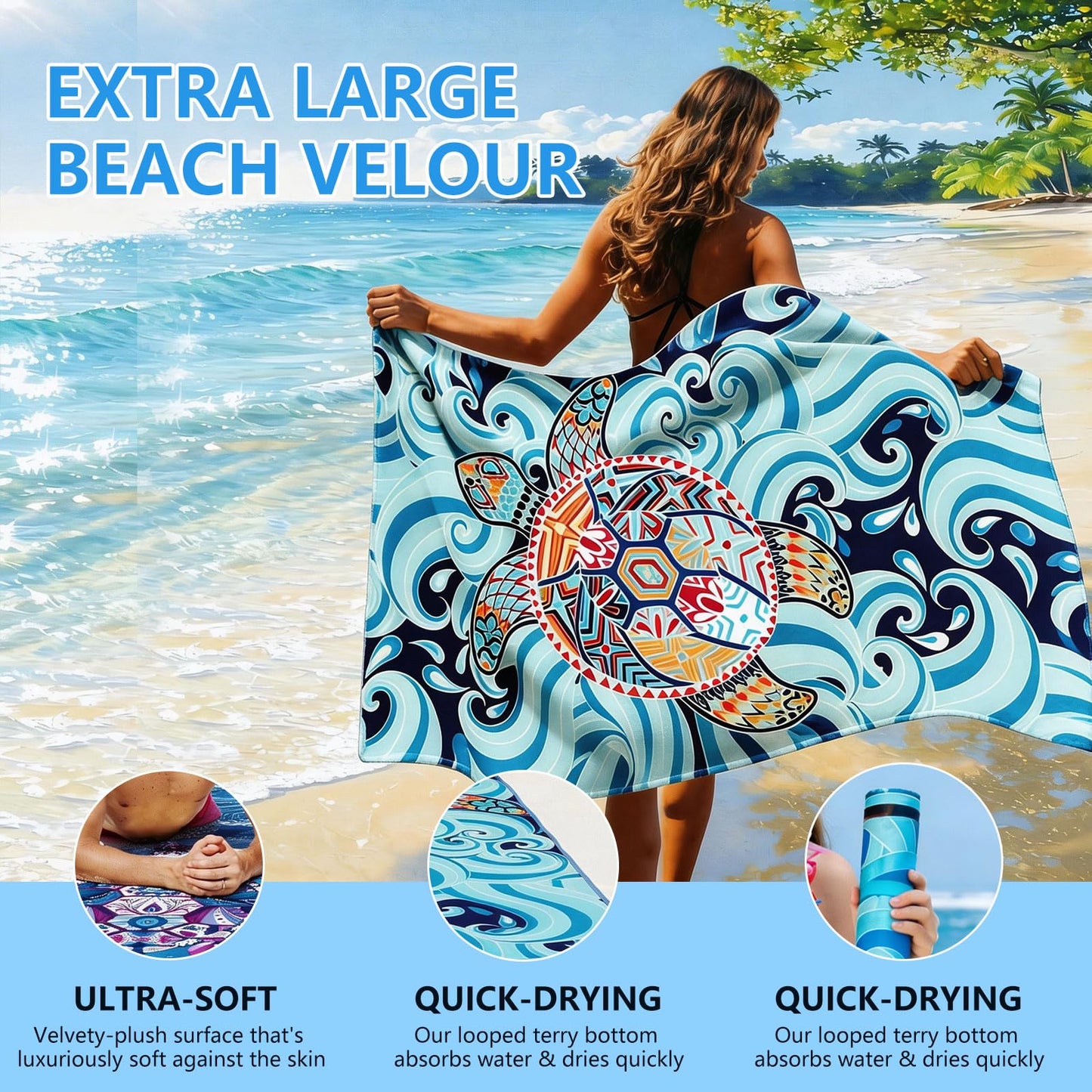 Luckezo 2 Pack Thin Lightweight Microfiber Beach Towel, Oversized 180 x 90 cm Big Extra Large Microfiber Sand Free Towels