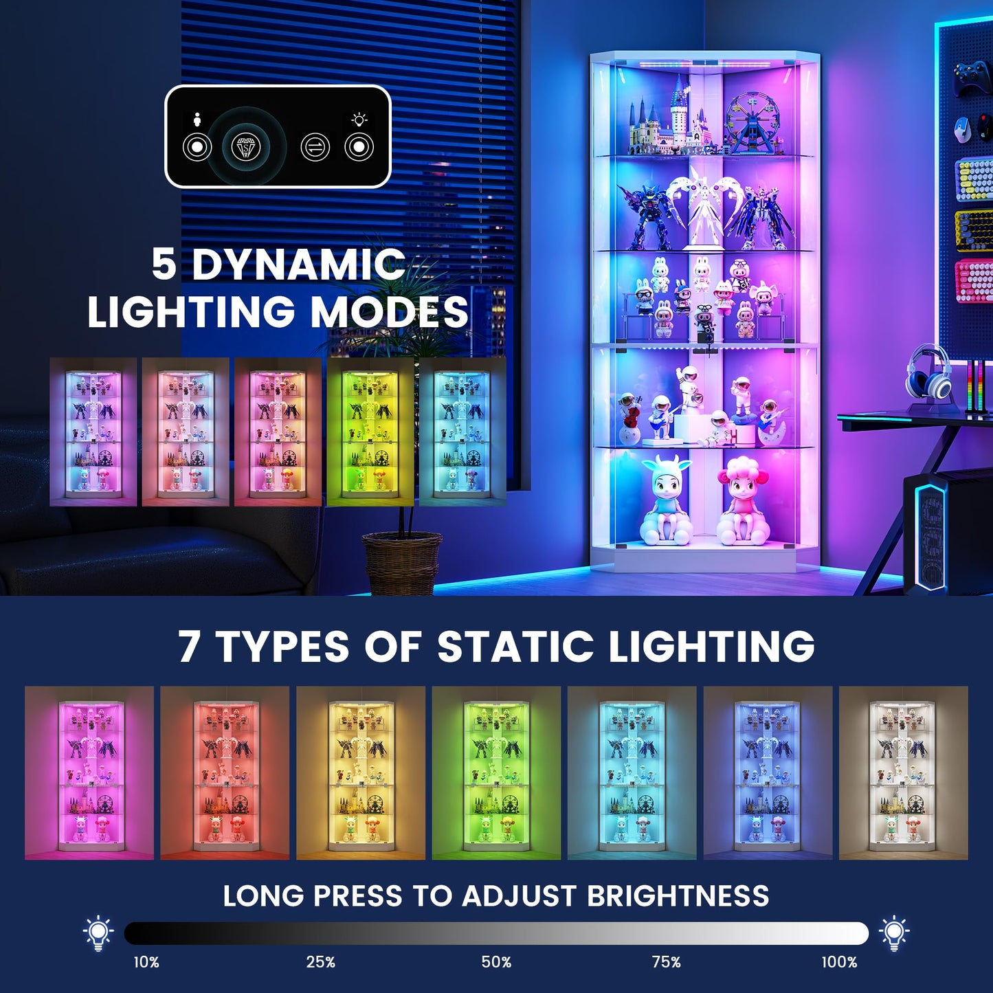 5-Tiers Corner Display Cabinet with RGB Lights for Collectibles,Living Room