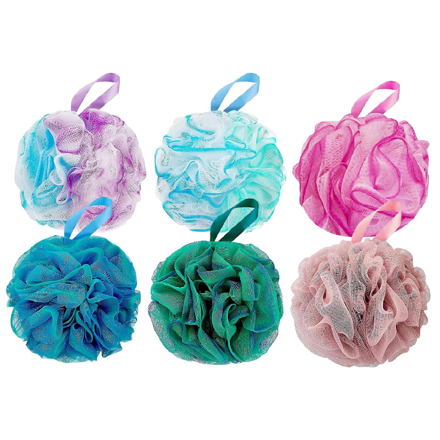 6-Pack Loofah Bath Sponge Shower: 75g Large Shower Puff for Daily Family Bath, Soft Mesh Sponges Bath Body Exfoliating Gentle Cleansing for Skin,