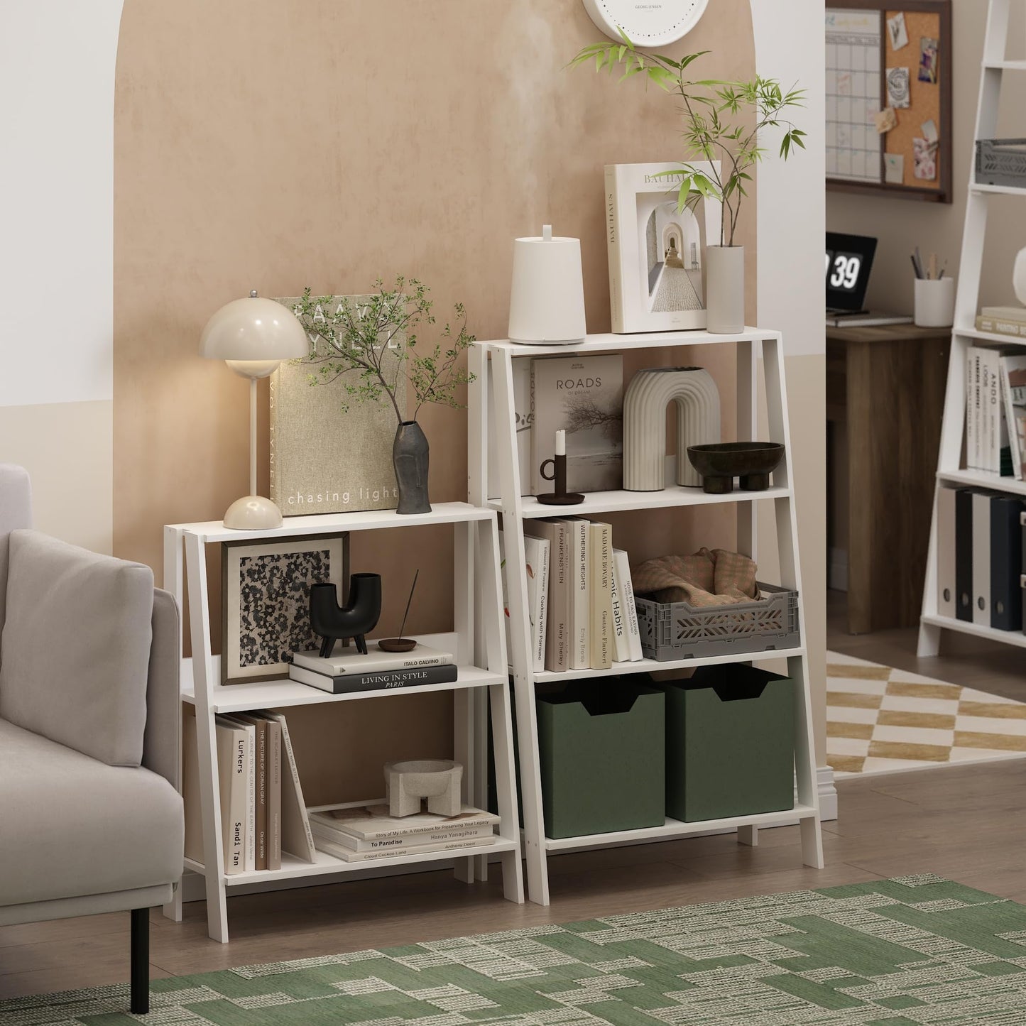 Furinno LADDER Shelf, 3-Tier Ladder Book Shelf, Bookcase, Storage Shelves, Storage Rack, for Organization and Storage, Living Room, Home Office, White