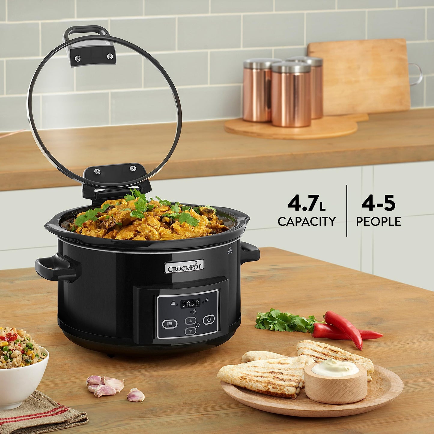 Crock-Pot Lift and Serve Digital Slow Cooker with Hinged Lid and Programmable Countdown Timer | 4.7 Litre (up to 5 People) [CSC052], Black