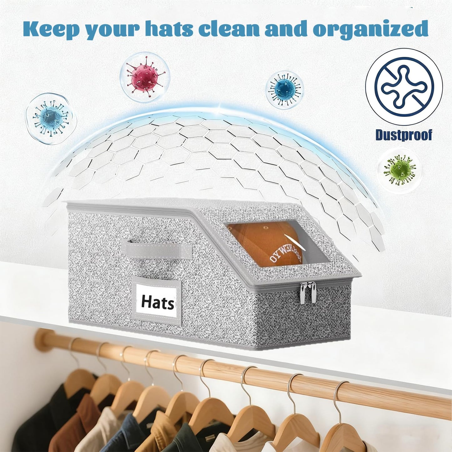 UWIOFF Baseball Cap Storage Stackable Cap Hat Storage with Carrying Handles & Lid Dust-Proof 1pcs Grey