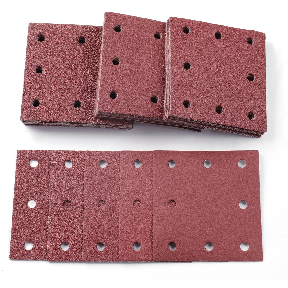 Sruhrak 50 Pieces Sandpaper, 110x115mm Sanding Sheets Stick and Peel Sanding Pads 40/60/80/120/240 Grits Set 1/4 Sander Paper for Electric Sander