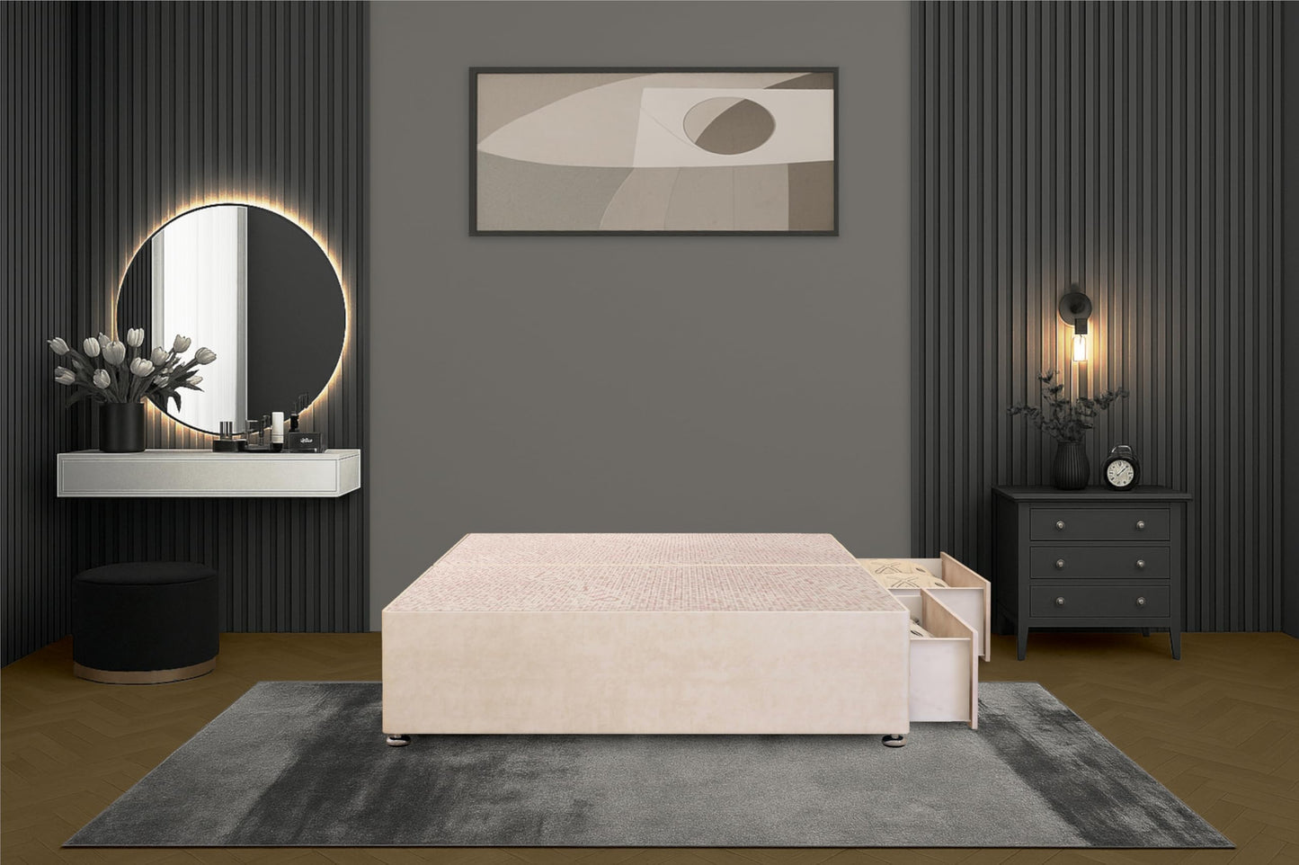 Bed Centre Flexby Divan Bed Base Only with 2 Drawers (Same Side), No Headboard - Available in 3FT, 4FT, 5FT & 6FT
