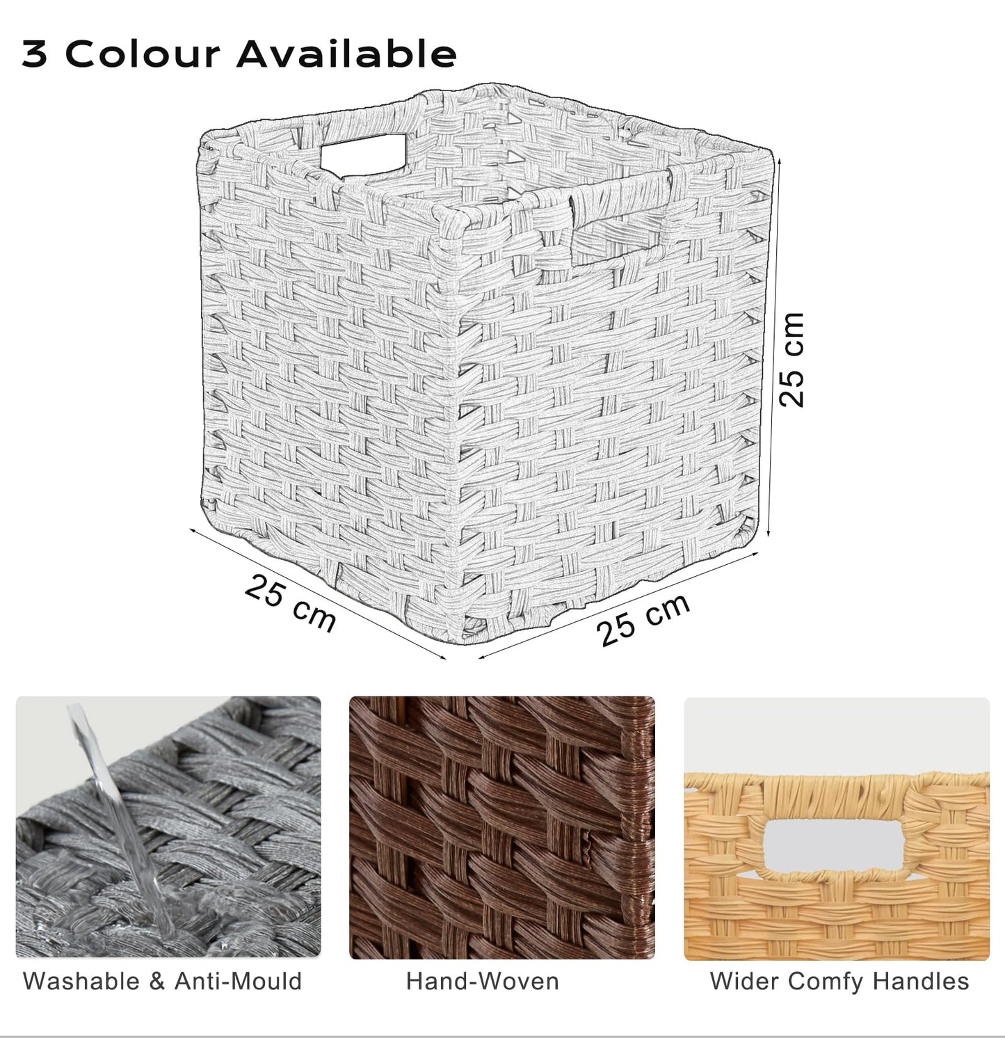 Mangata 25 cm Storage Cube Boxes for 27 cm Closet, Rattan Effect Storage Baskets, Wicker Woven Polyrattan Material Closet Organizer, 25x25x25 cm