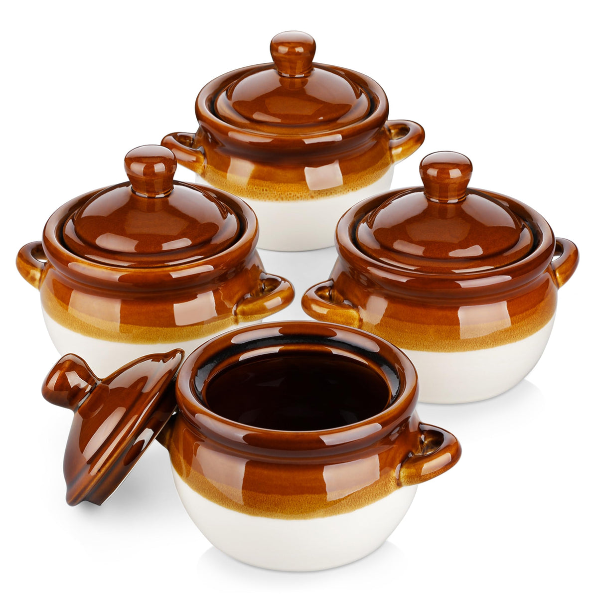 LOVECASA French Onion Soup Bowls with Handles and Lids, 22 Oz Ceramic Soup Serving Bowl Crocks - Oven Safe Bowls for Chili, Beef Stew, Cereal, Pot