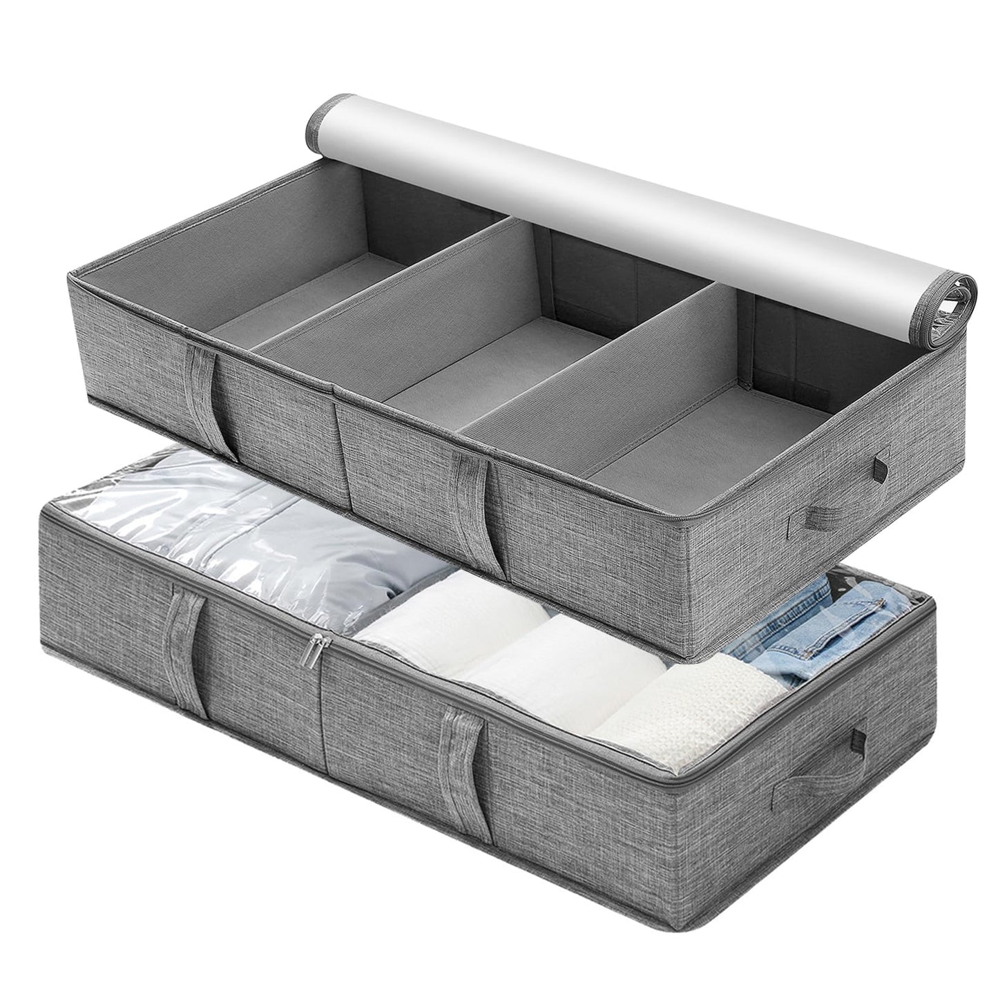 WOVTE Under bed Storage Box with Lids 2Pcs 50L Large Under Bed Storage