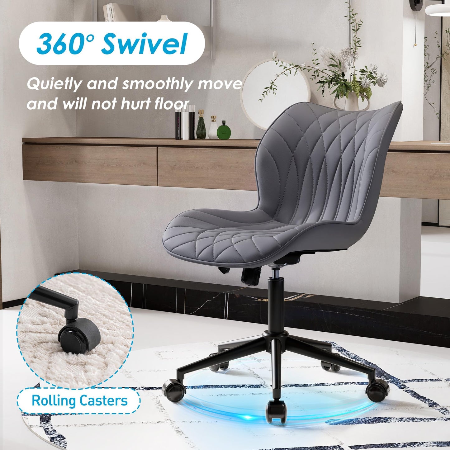 YOUNUOKE Desk Chair Adjustable Home Office Chair with Wheels, Purple