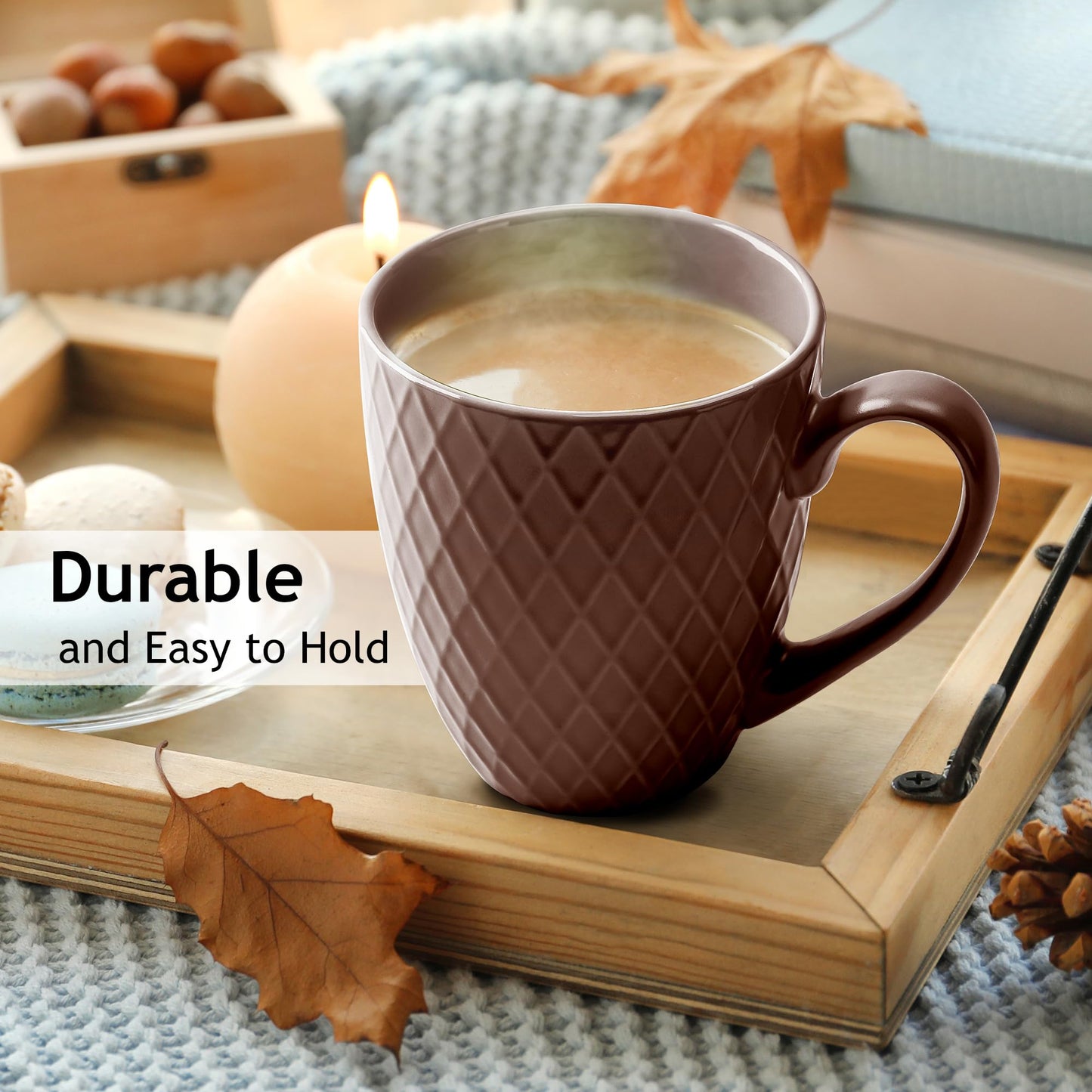 MIAMIO  6 x 400 ml  Coffee Mug Set/Mug - Modern Ceramic Mug Matt - Coffee Mug Large - Palmanova Collection (Beige)
