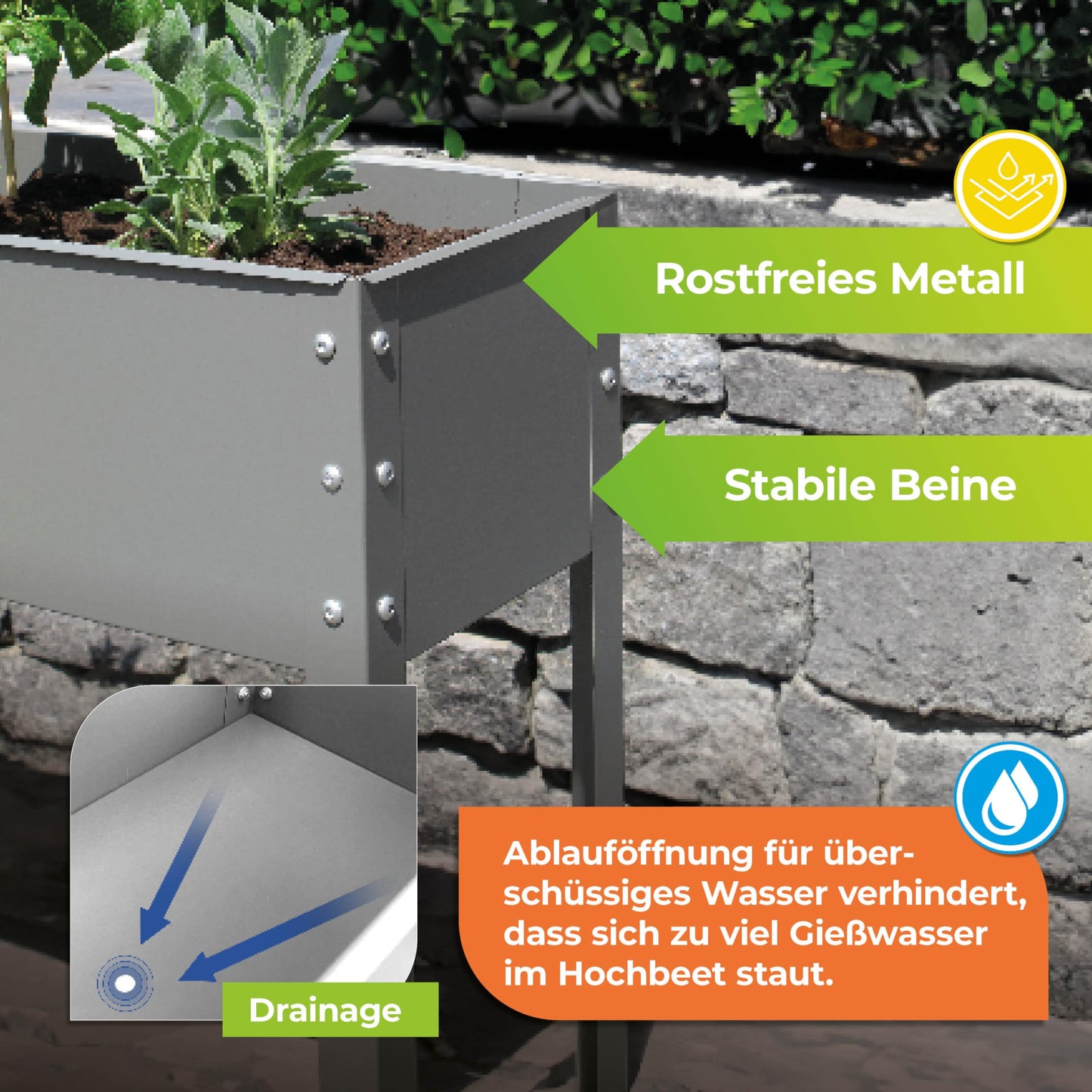 Bio Green MHF-XL 600 x 300 x 800 mm Large Freising Metal Raised Planting Bed - Grey