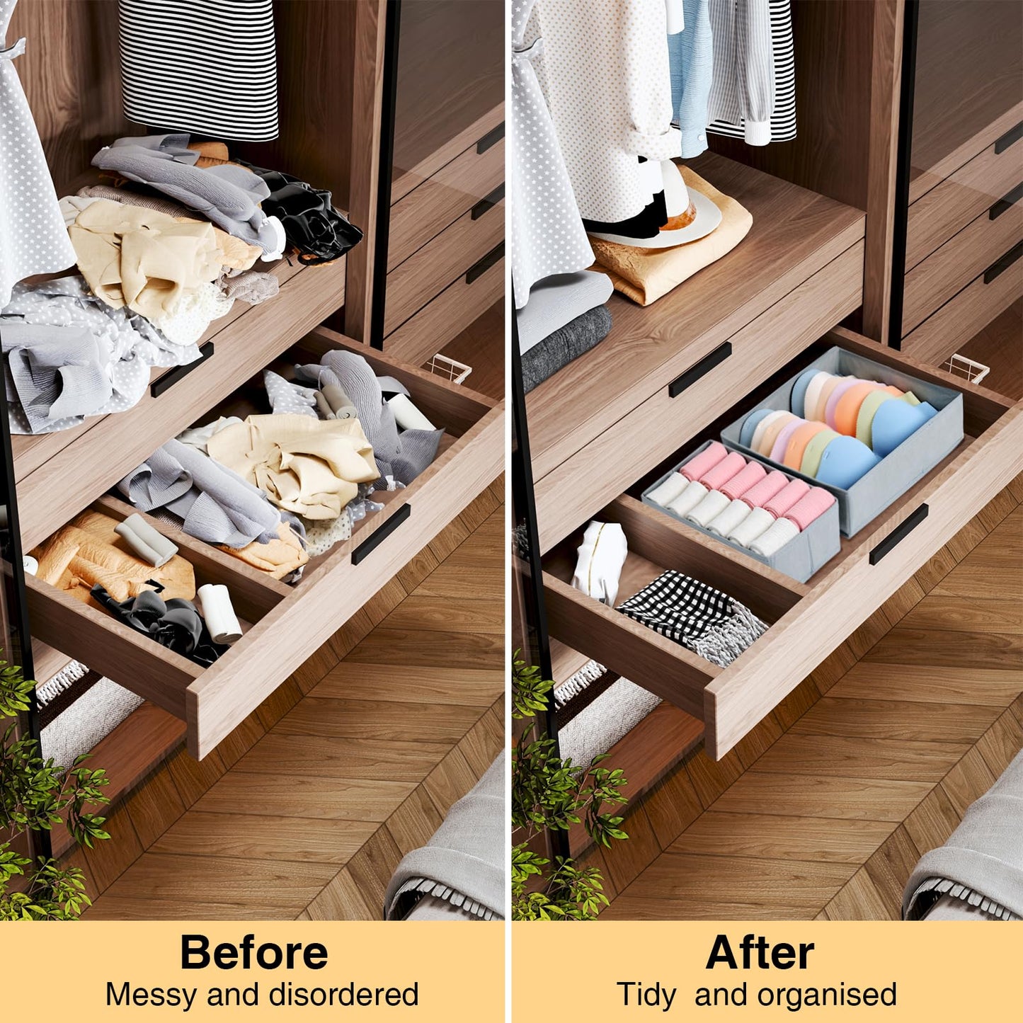 DIMJ 4 Pack Bedroom Drawer Organisers - Fabric Underwear Organiser Storage