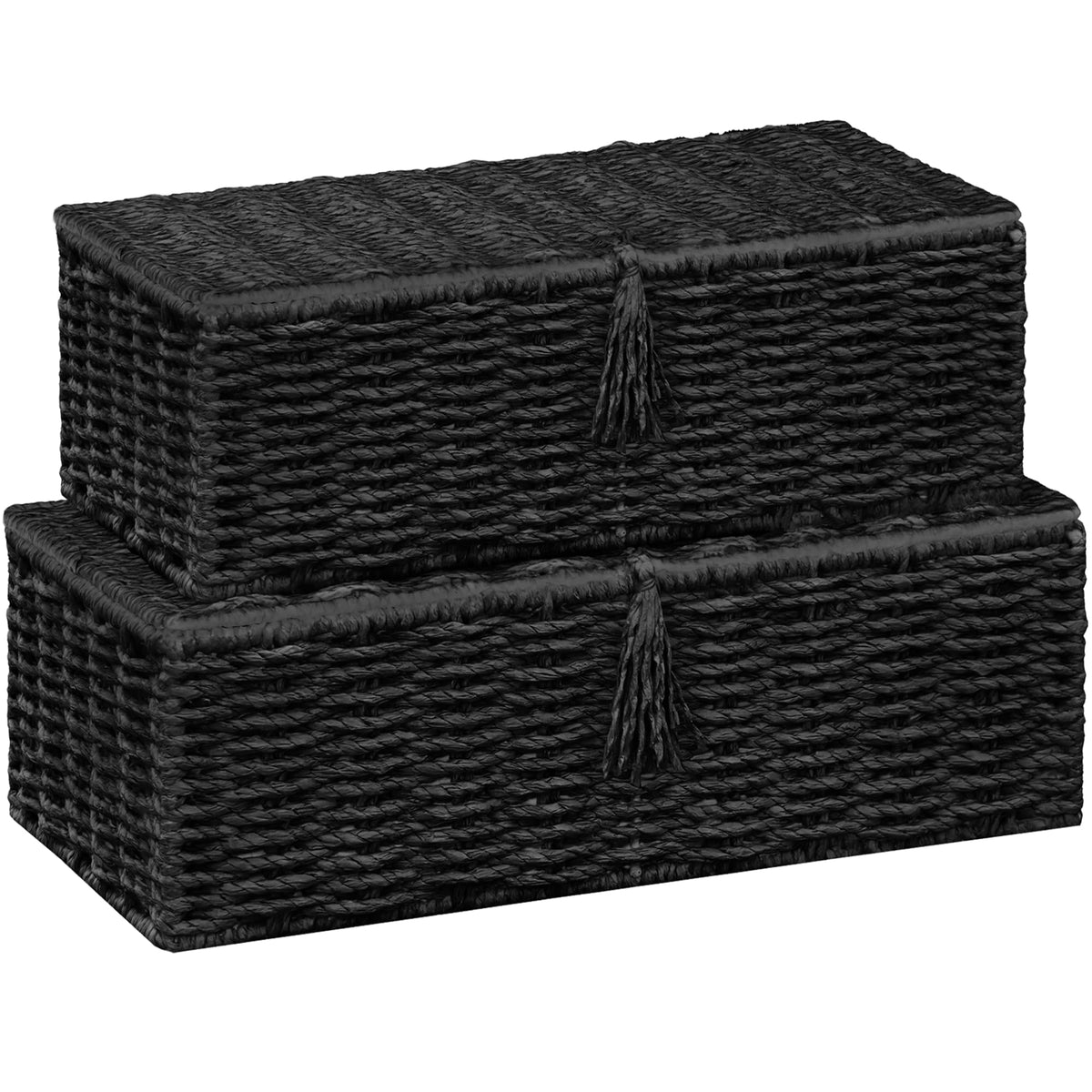Vagusicc Storage Boxes with Lids, Handwoven Set of 2 Wicker Storage Baskets for Organizing, Nesting Storage Basket for Shelves